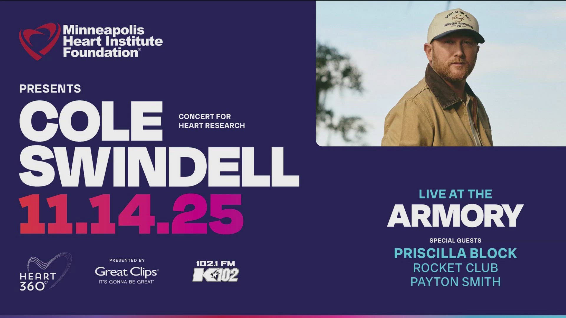 Country artist Cole Swindell will headline the show on Nov. 14.