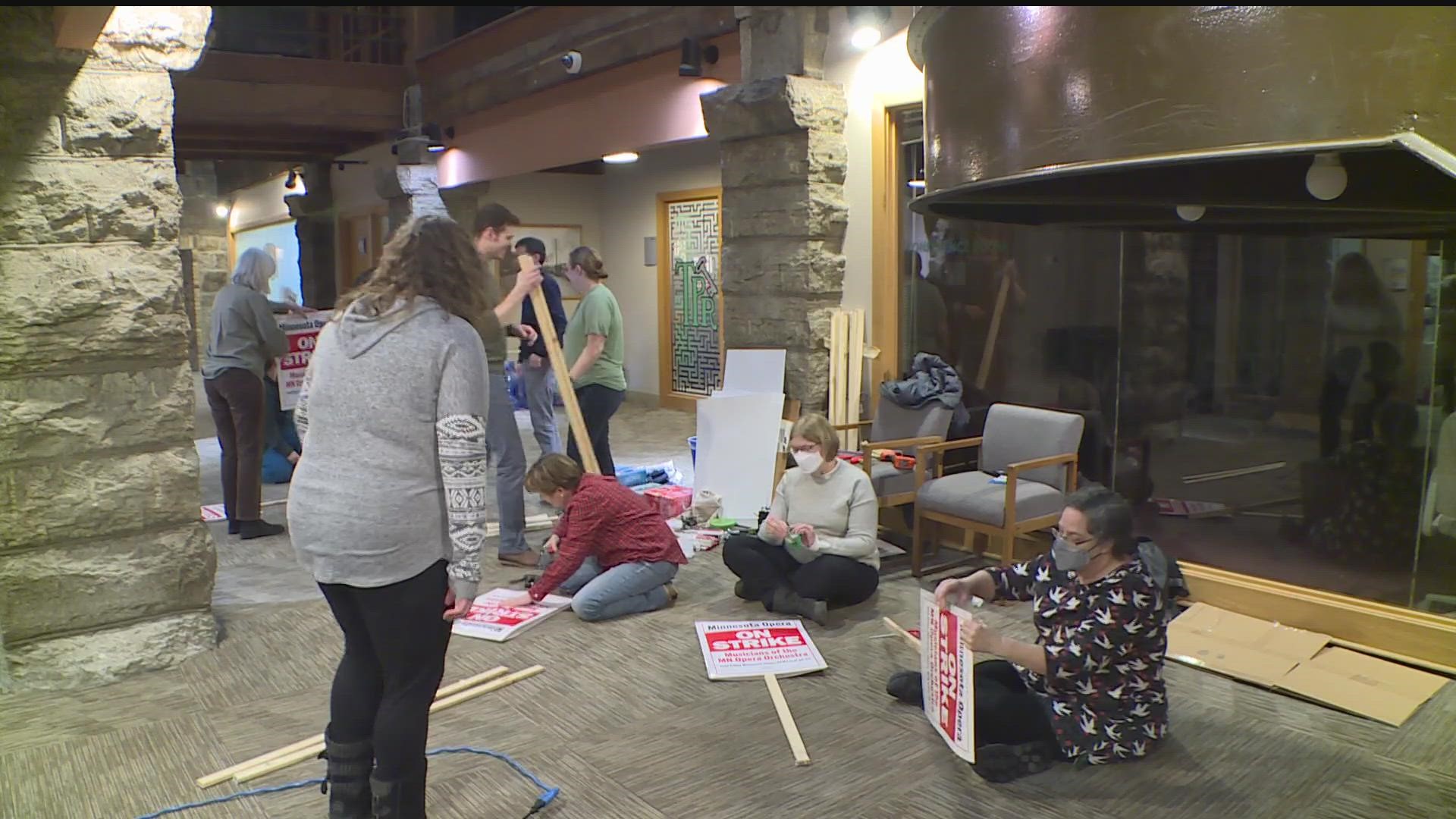 The MN Opera Orchestra, who are part of the Twin Cities Musicians Union, made preparations on Sunday afternoon ahead of a potential strike.