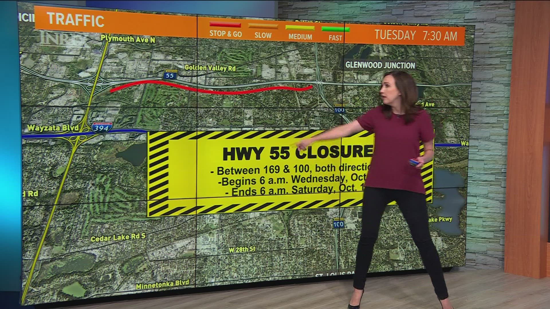 Highway 55 will close between Highway 169 in Plymouth and U.S. 100 in Minneapolis from Oct. 4 through Oct. 14.