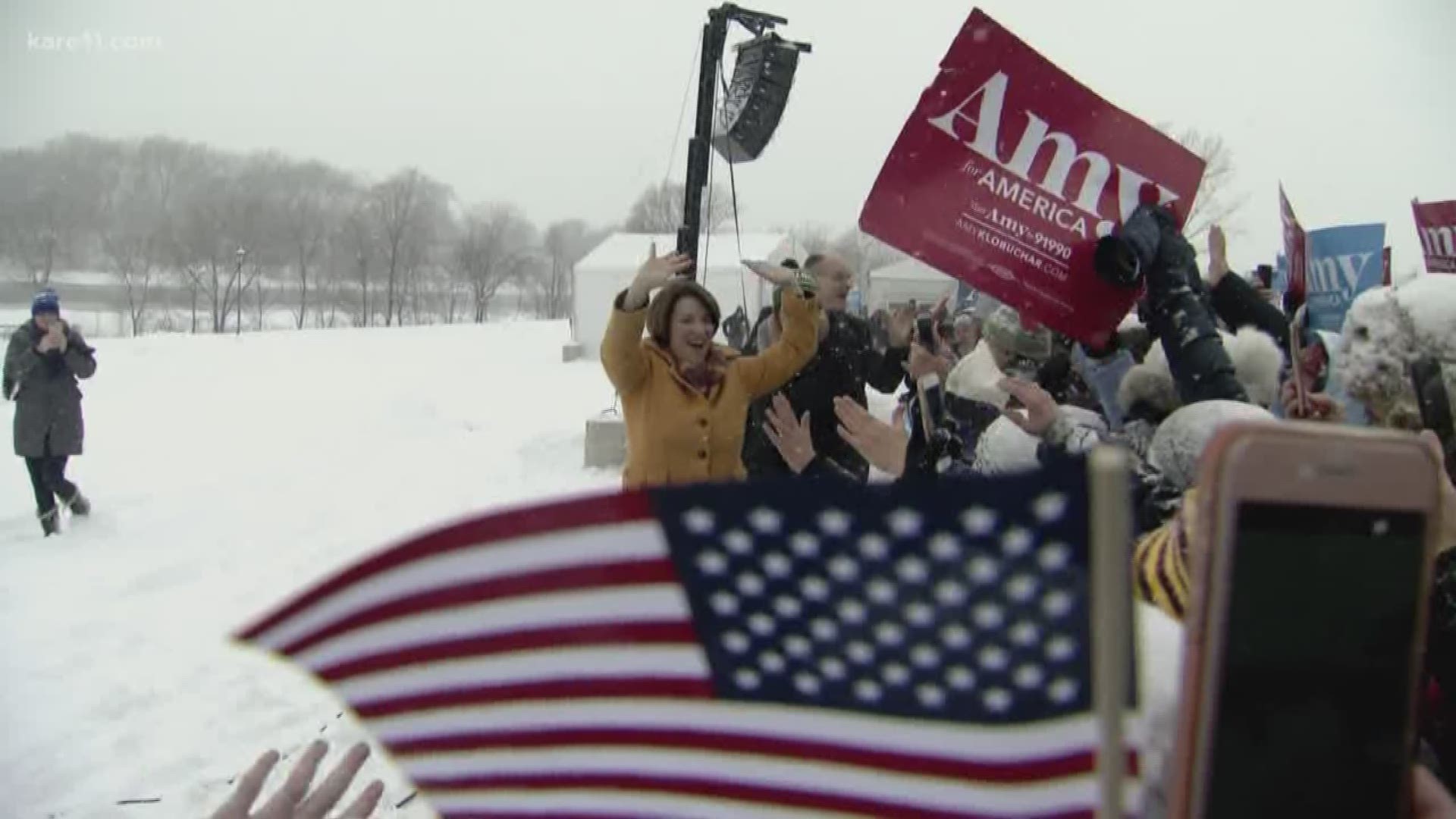 Thousands of Minnesotans braved the blustery conditions to witness history, undeterred as the snow kept falling and Klobuchar made her announcement.