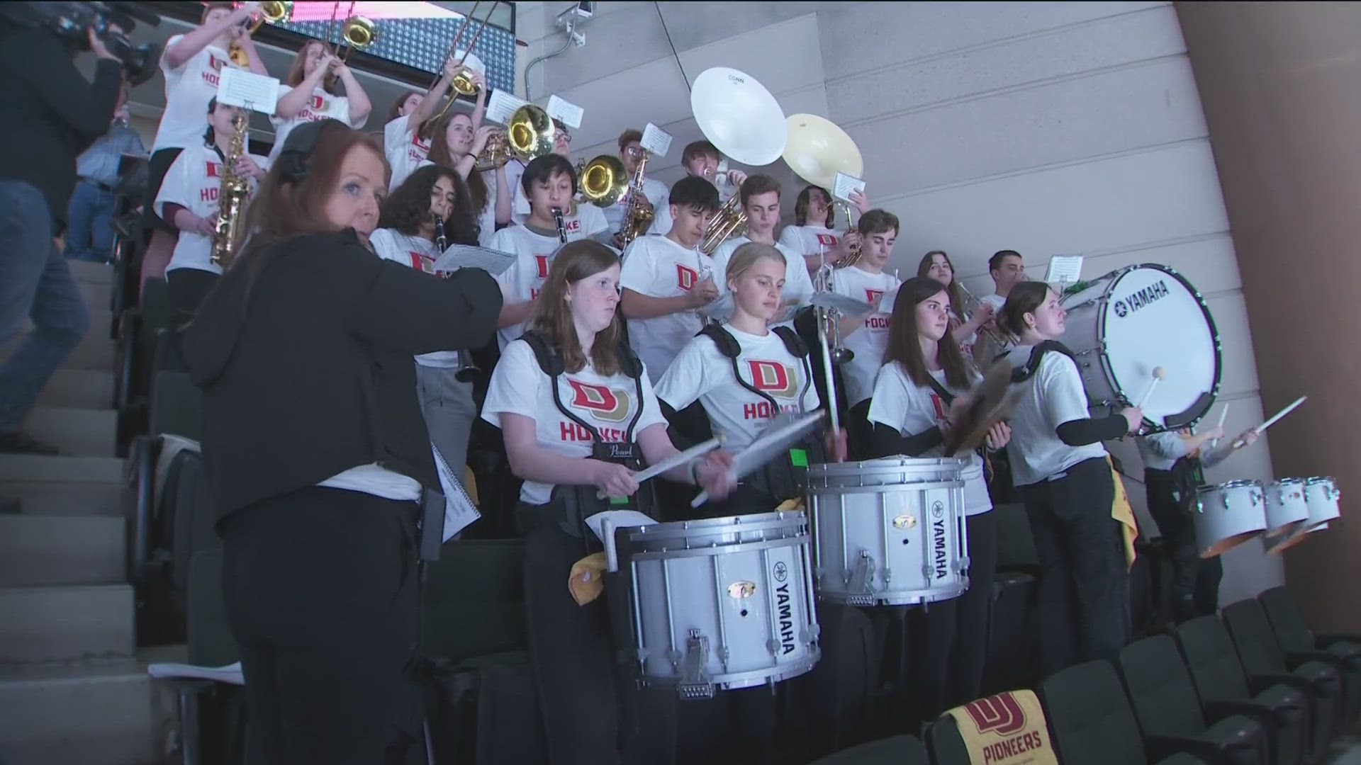 The Hornets became Pioneers as the band filled in for Denver at Thursday’s Frozen Four in St. Paul.