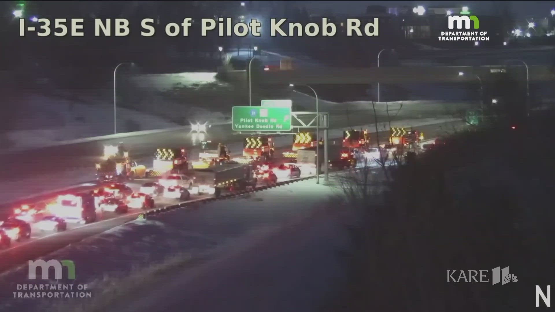 A police squad car was one of at least three vehicles involved in a multi-vehicle crash on I-35E near Pilot Knob Road in Eagan Tuesday morning.