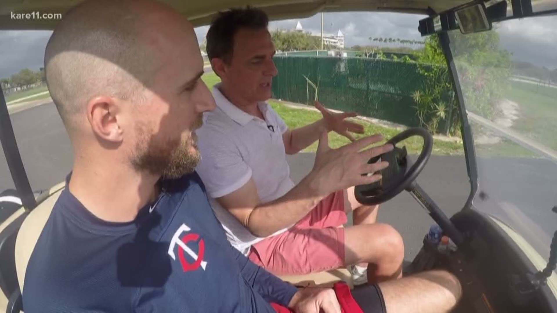 Eric Perkins takes a spin around the Twins baseball complex with manager Rocco Baldelli in Fort Myers.