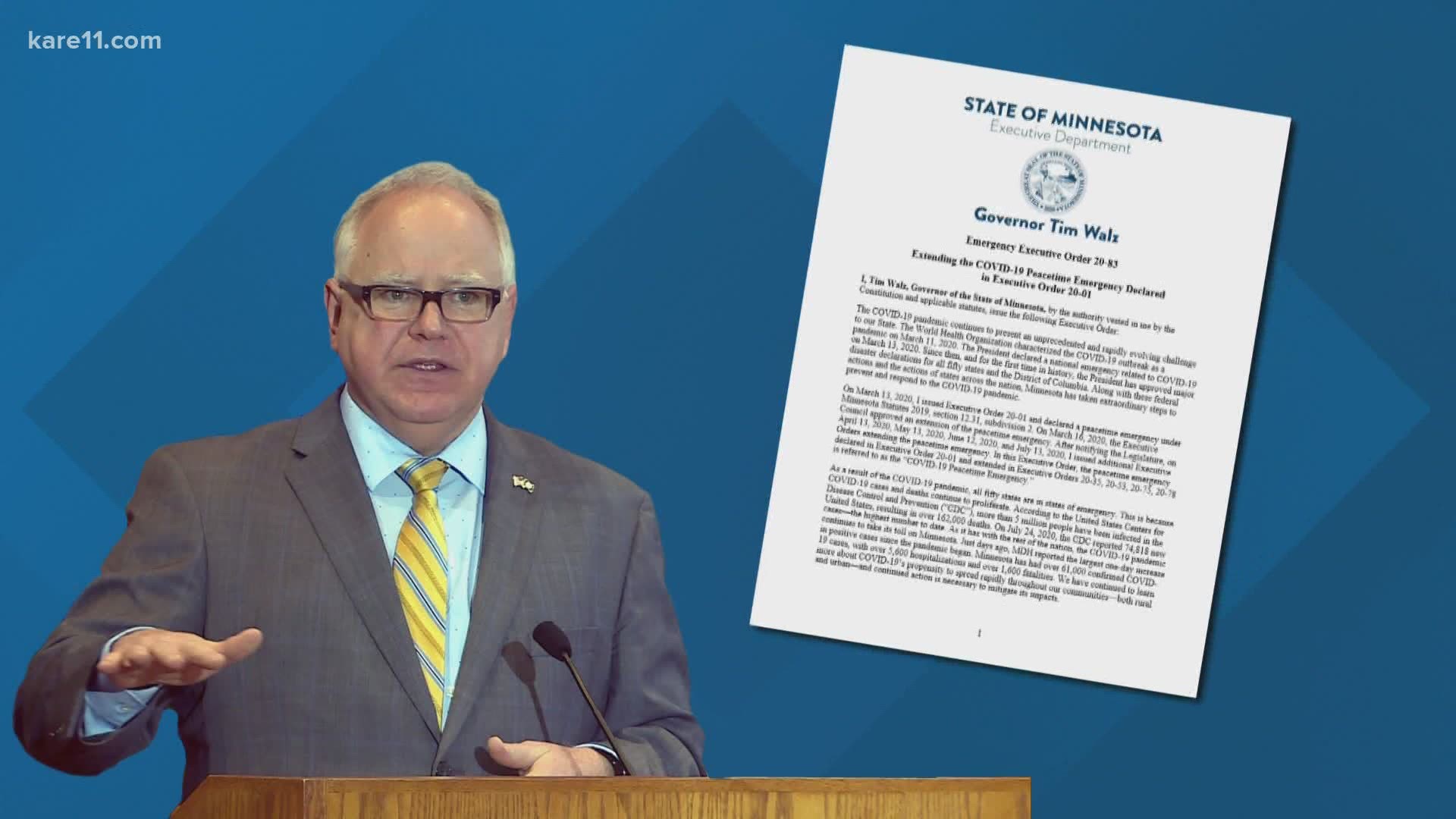 Gov. Tim Walz extended his peacetime emergency powers until Sept. 11. That opened the door for lawmakers to strip those powers, but the House wouldn't do that.