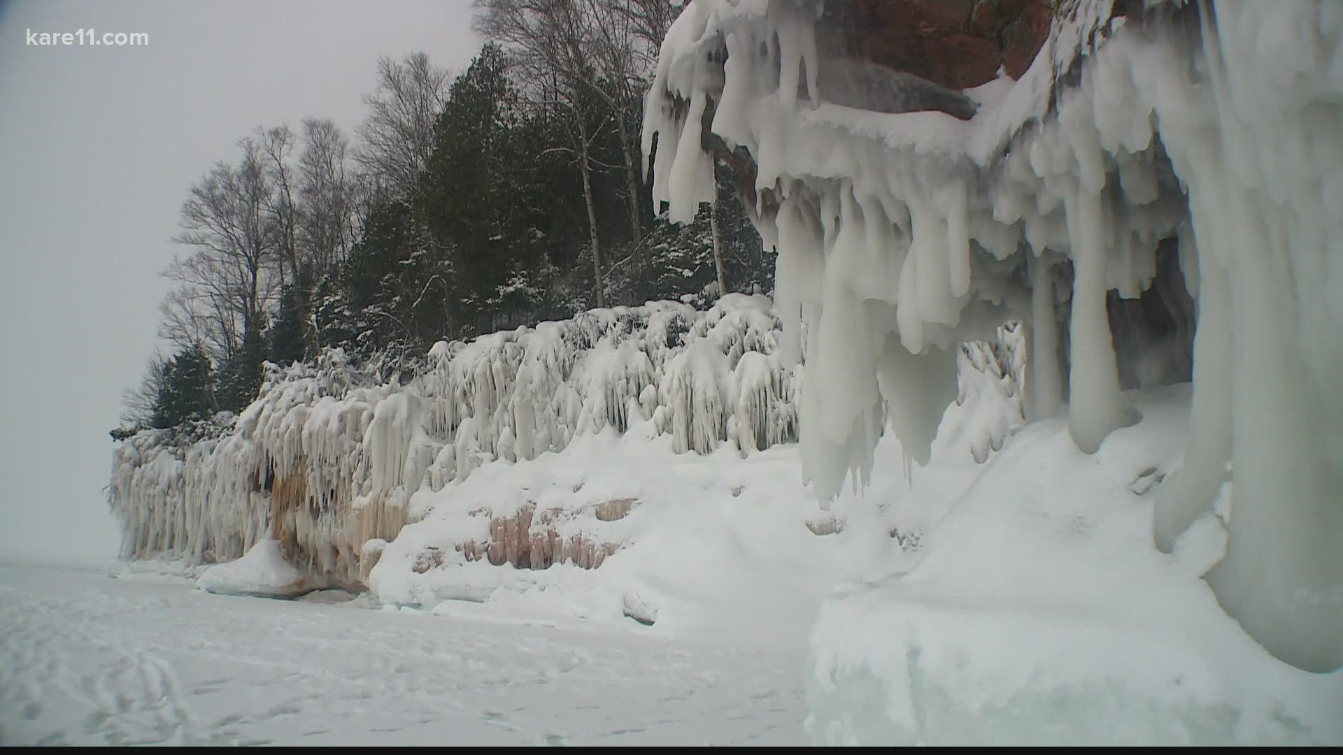 KARE reporter Boyd Huppert and photojournalist Jonathan Malat were among the throngs of visitors to the Apostle Island ice caves in 2014.