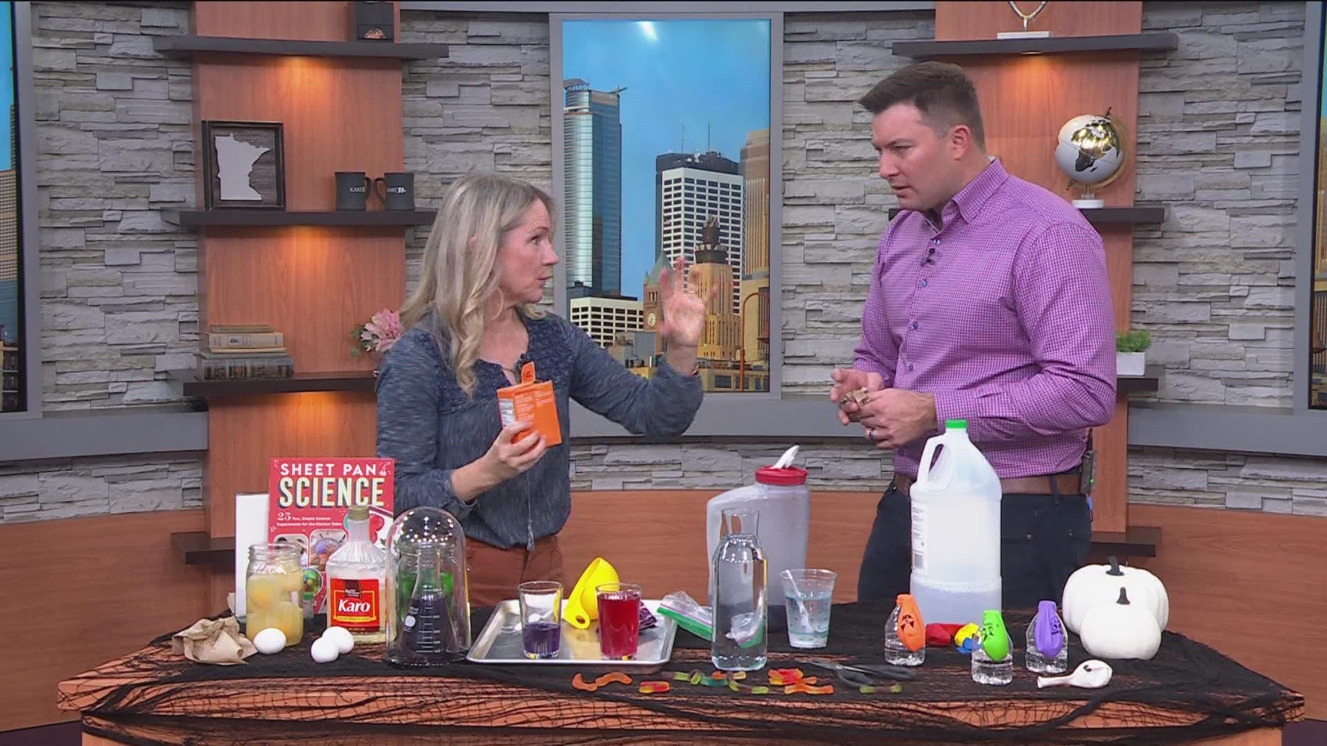 Liz Heinecke, the Kitchen Pantry Scientist, showed off how to make "Frankenworms," "expanding monster heads" and more on KARE 11 Saturday.