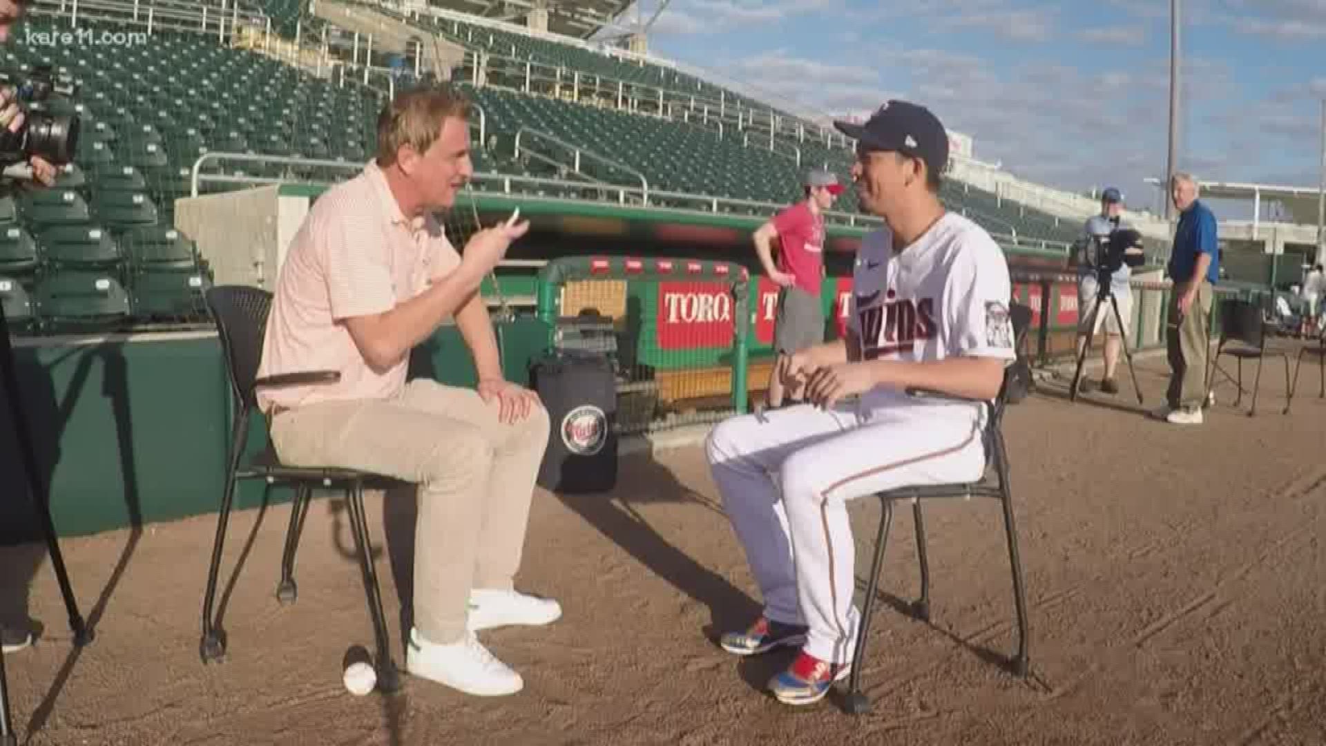 Utilizing a cutting edge piece of translating  technology KARE 11 Sports Director Eric Perkins is able to break down the language barrier and talk to Maeda.