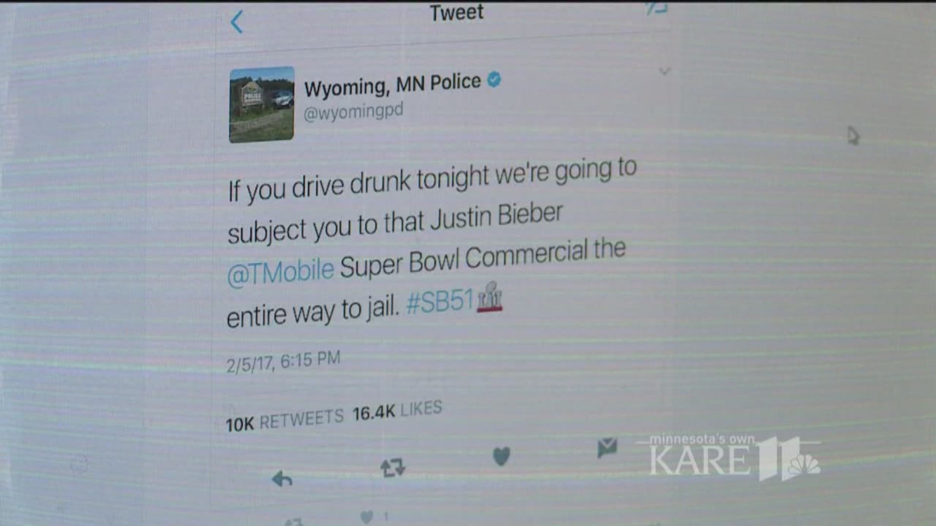 A MN police department uses humorous posts on Twitter to spread serious messages, including warnings about distracted driving.