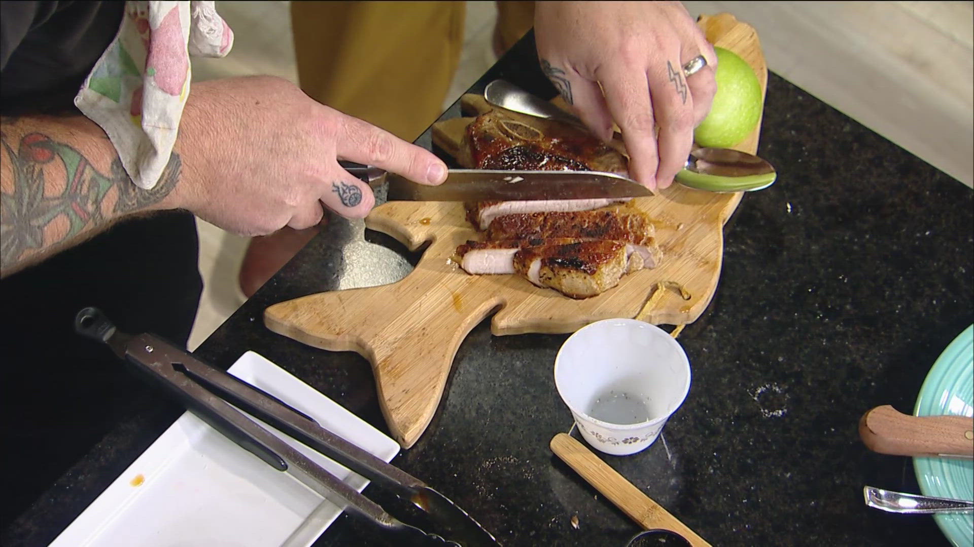 Host of the local YouTube show, Nate P., stopped by KARE 11 Saturday to show off his pork chops recipe.