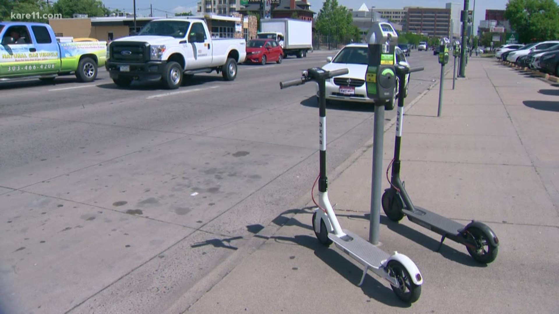 They're similar to Nice Ride's bike sharing program but instead of bright, green bikes, these are black, electric scooters. They also don't have a docking station -- which has caused complaints in other cities. https://kare11.tv/2L6nsrM