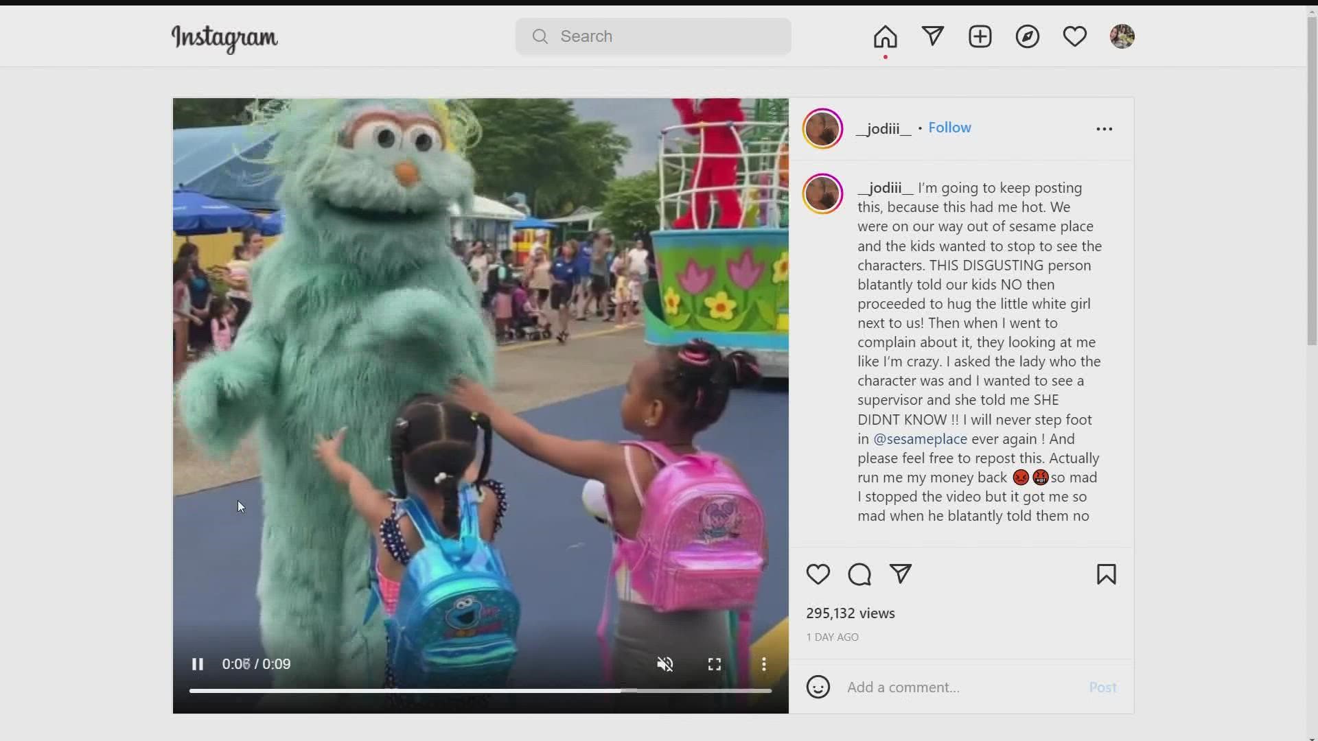 A mother’s viral video from a parade at Sesame Place Philadelphia over the weekend shows the character Rosita allegedly signaling “no” toward her two black daughters