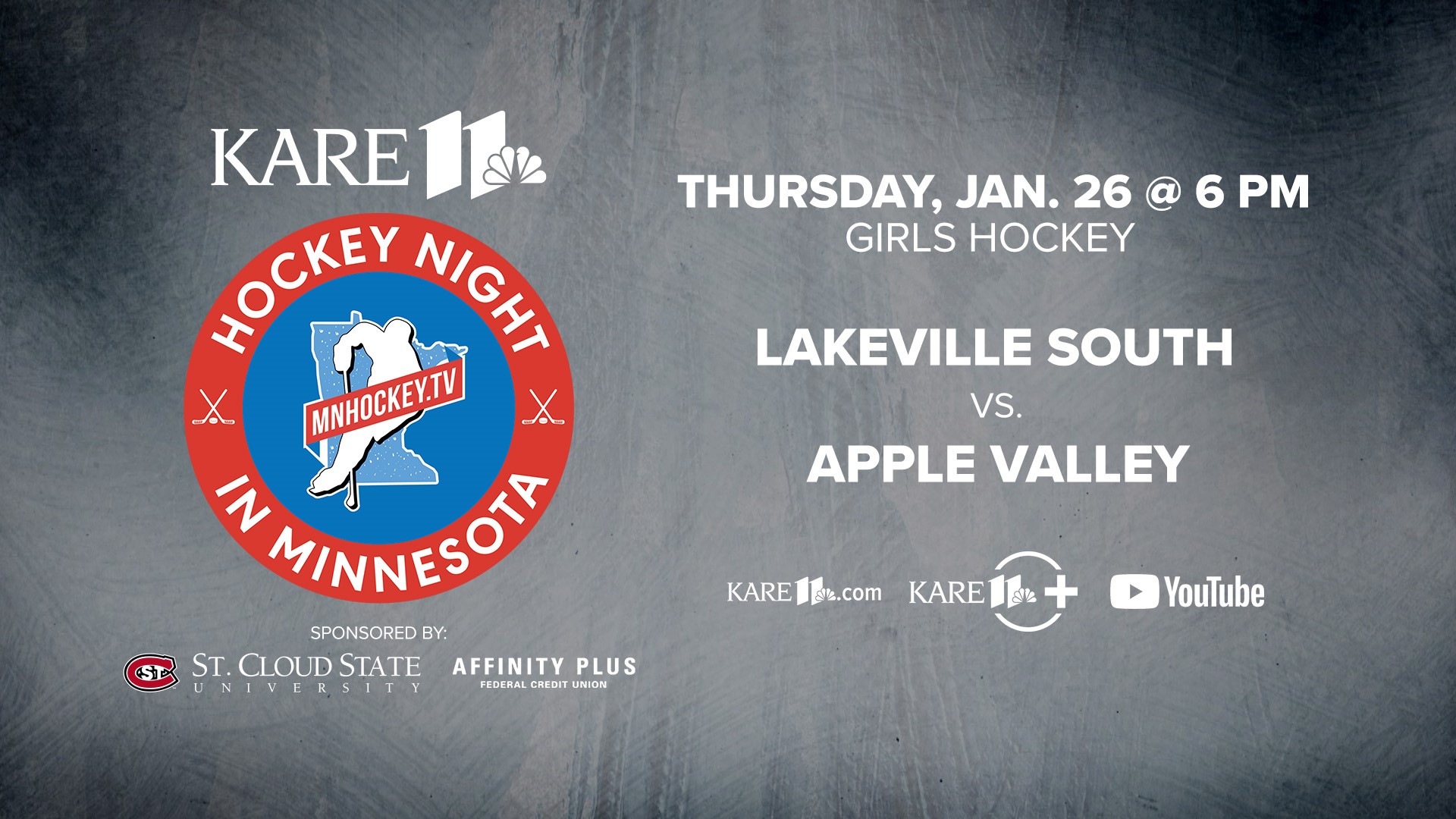 The Lakeville South and Apple Valley girls hockey teams face off in Jan. 26's hockey stream.