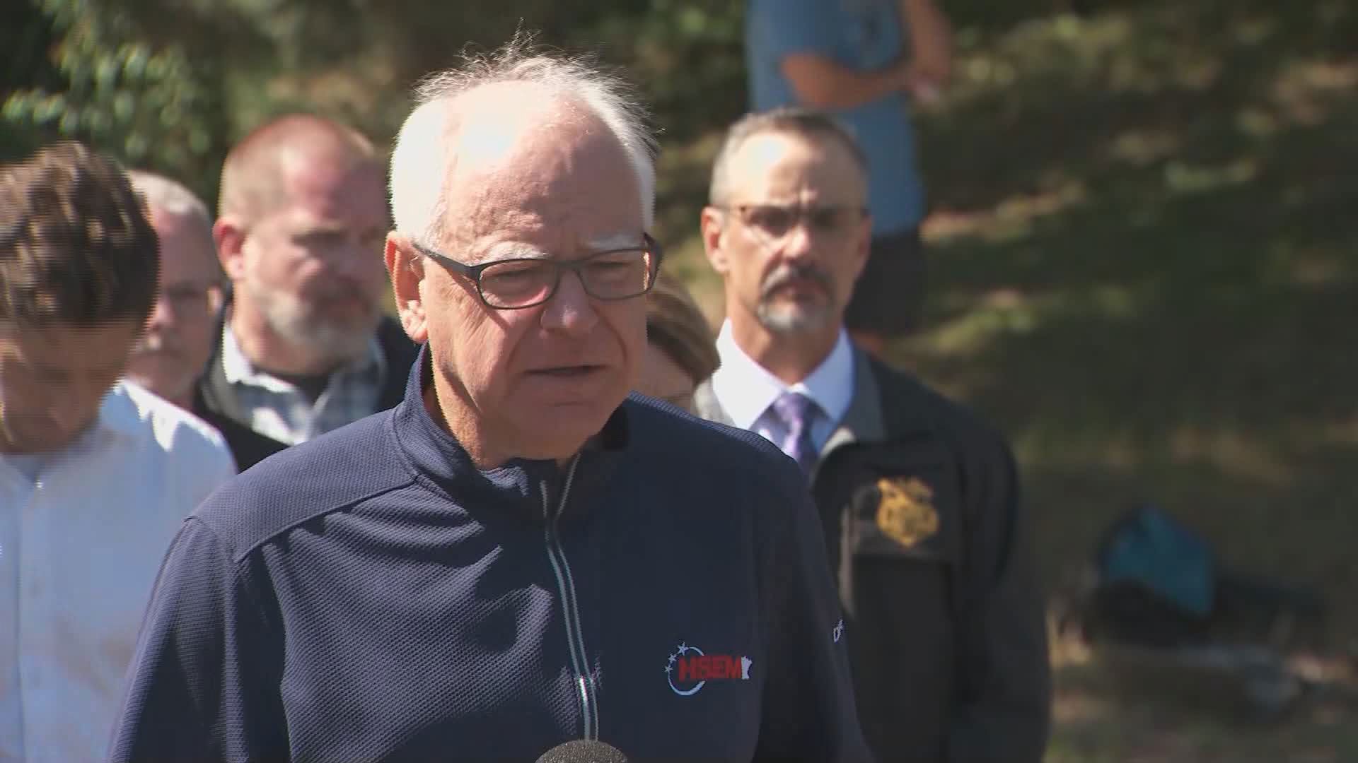 Minnesota Governor Tim Walz began the briefing by saying we are at "a news conference no one wants to be at."
