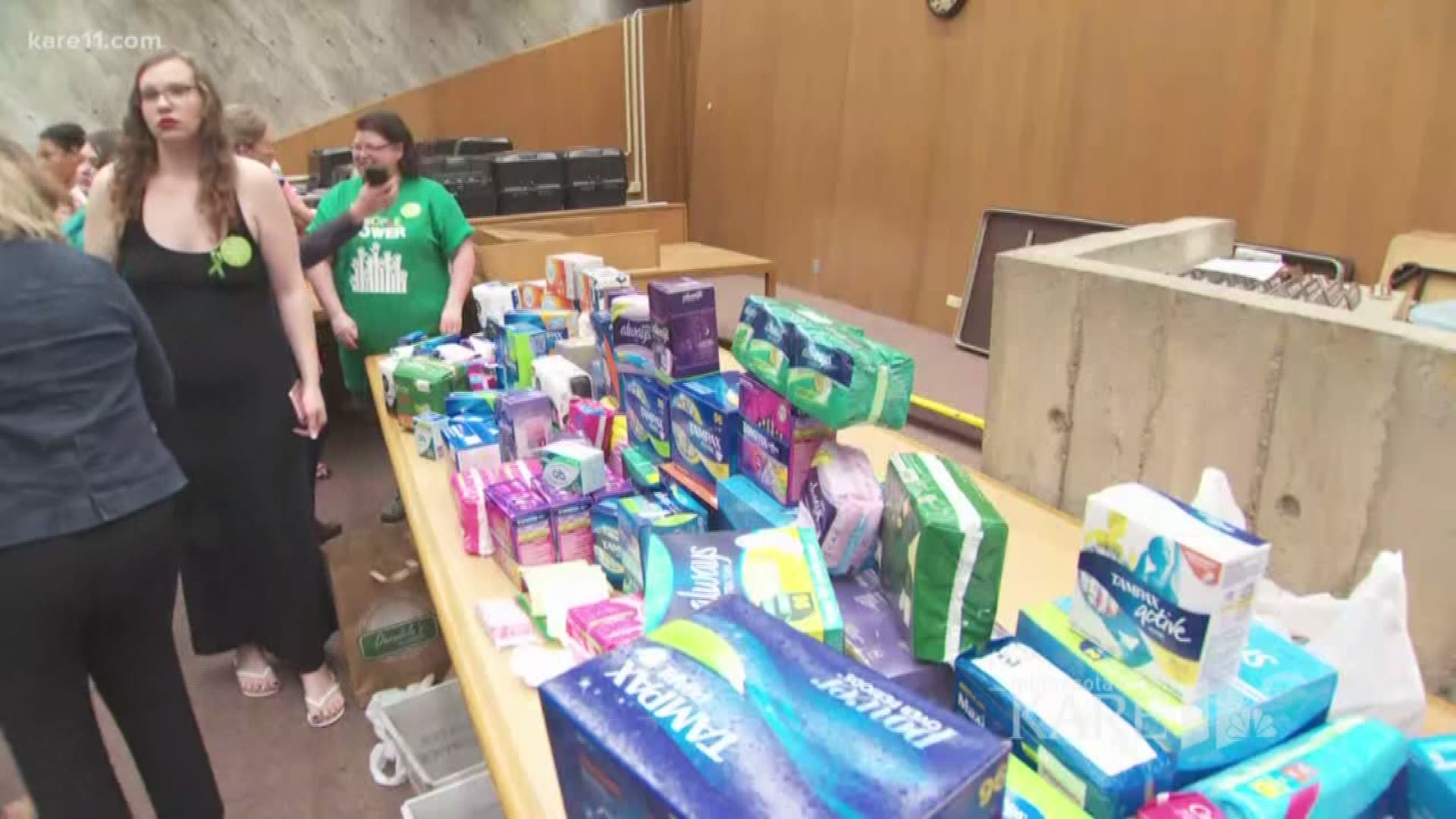Women shared their frustration with the West St. Paul city council with a creative display of feminine products. All tampons and pads will be donated to women in need.