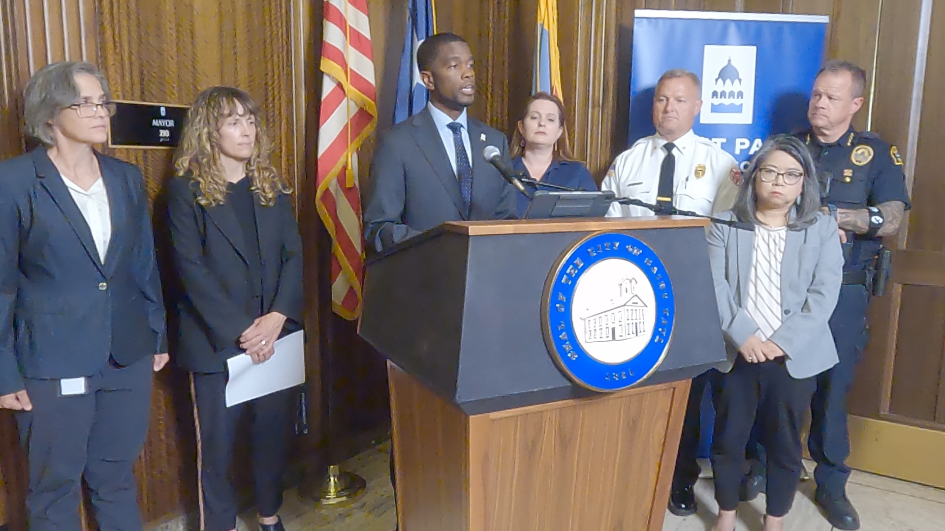 Mayor Melvin Carter and city officials discuss a cyber attack affecting city services.