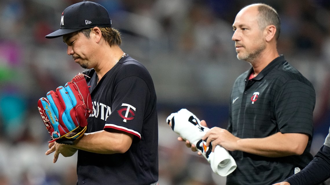 Twins pitcher Kenta Maeda strong before leaving with trainer in 1-0 loss to  Marlins - InForum