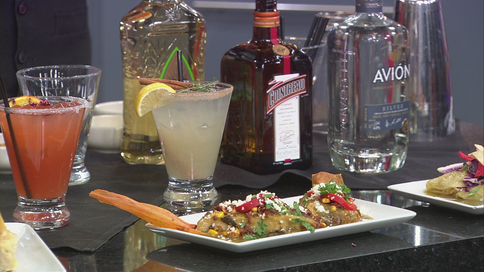 Part of a Mexican holiday tradition, the tamales are paired with holiday-themed margaritas.