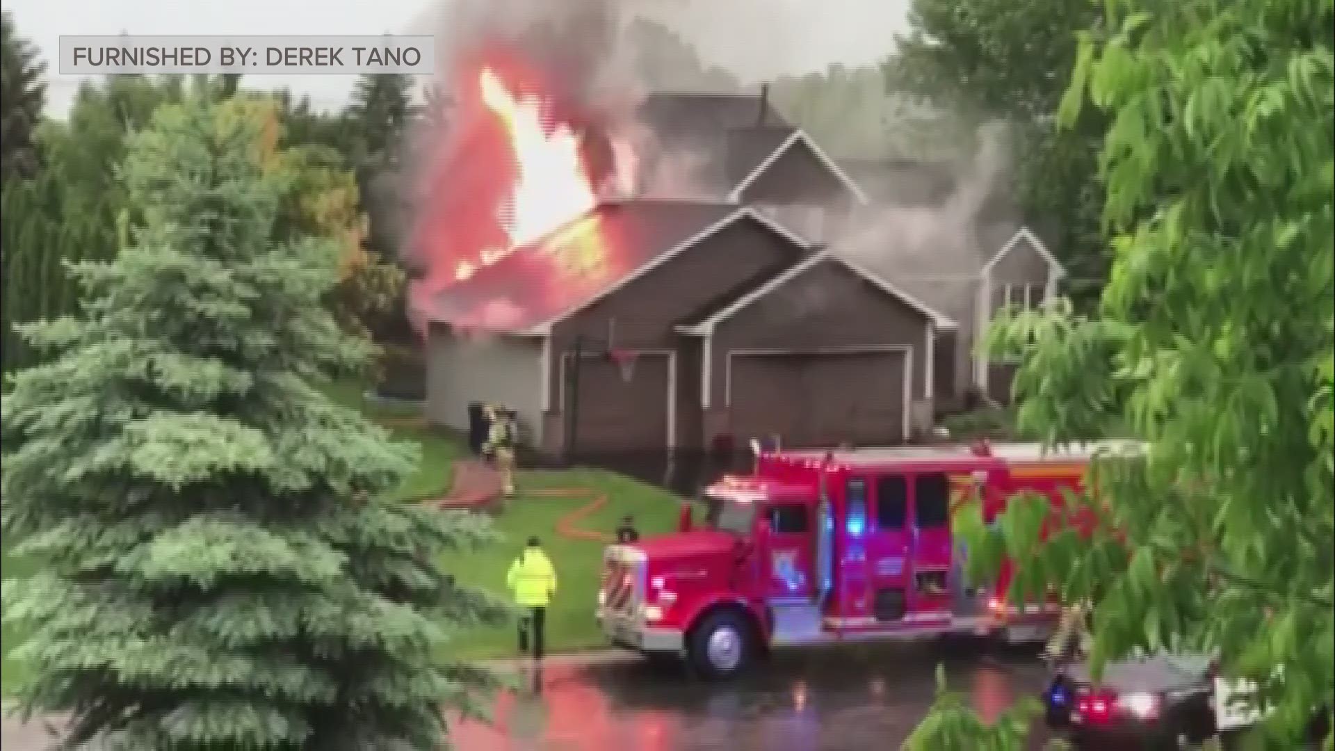 Lightning is being blamed for at least four house fires in Lakeville Tuesday, including this one captured by viewer Derek Tano.
