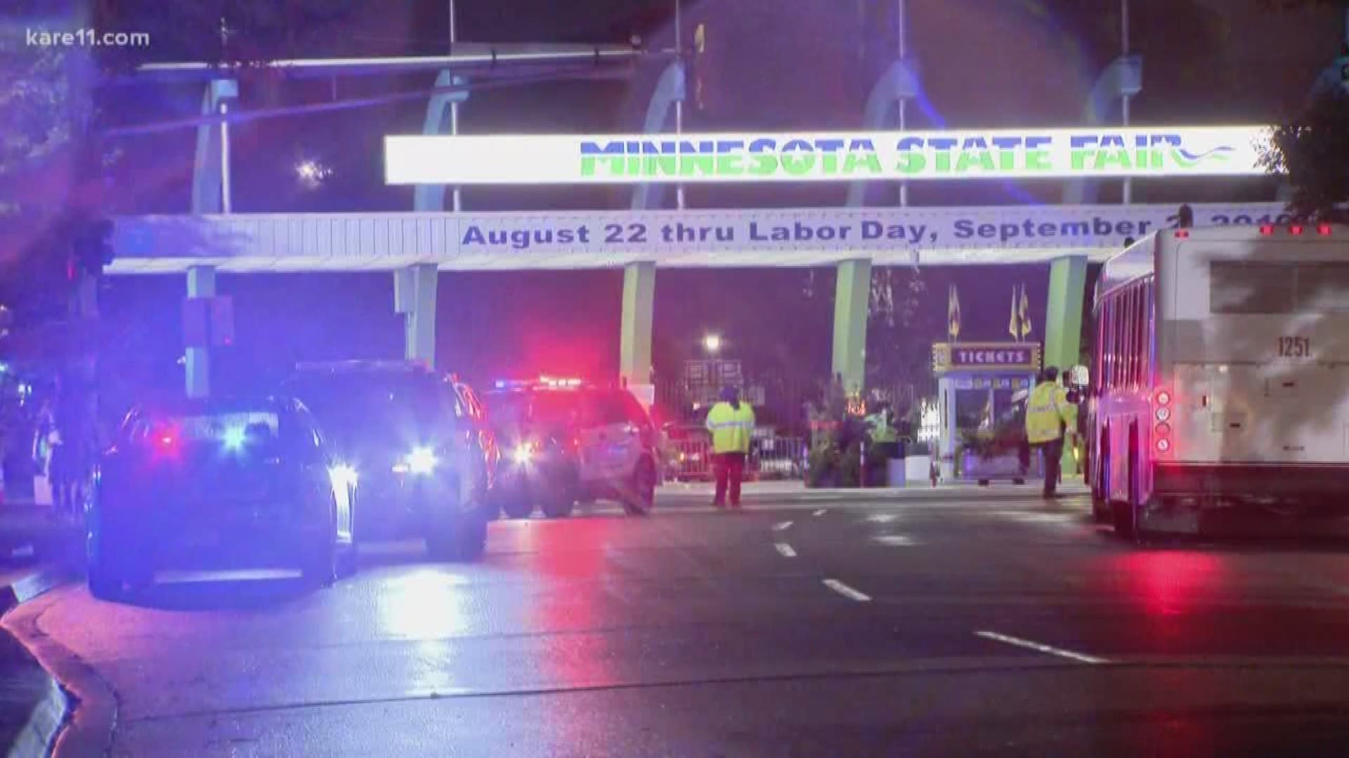 A woman was hit by a car, and three people were shot near the fairgrounds entrance on Monday night.