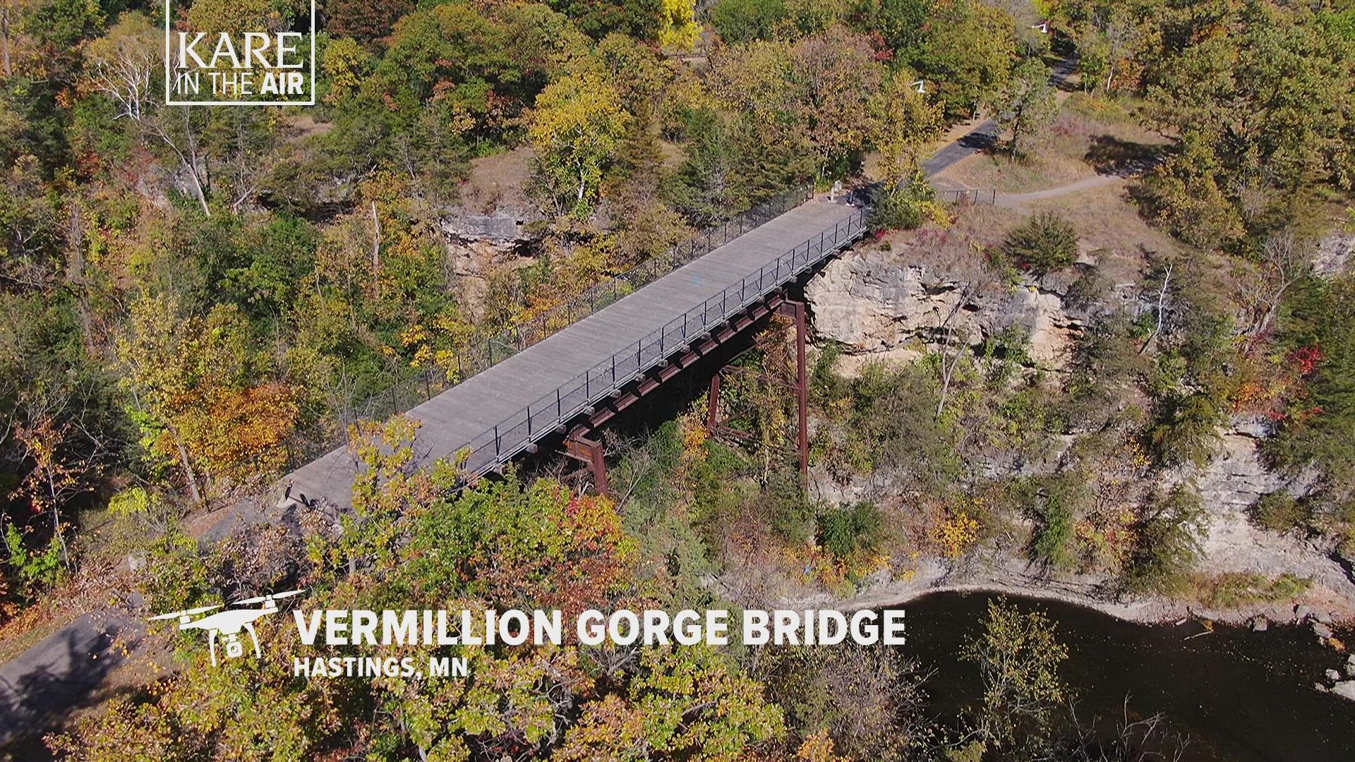 Our ongoing drone series takes us above the Vermillion River for one of the more romantic bridges in the Hastings area.