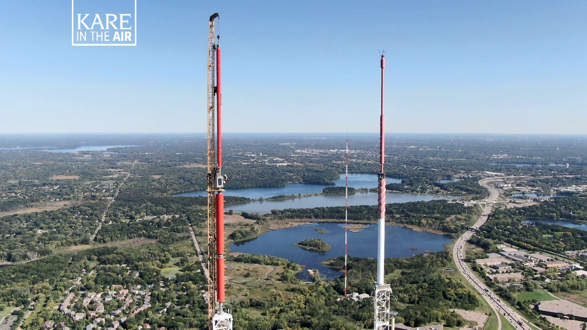 Our KARE in the Air drone series takes us to Shoreview, for a unique bird's-eye view of workers high above the ground at KARE 11's antenna transmitter site.