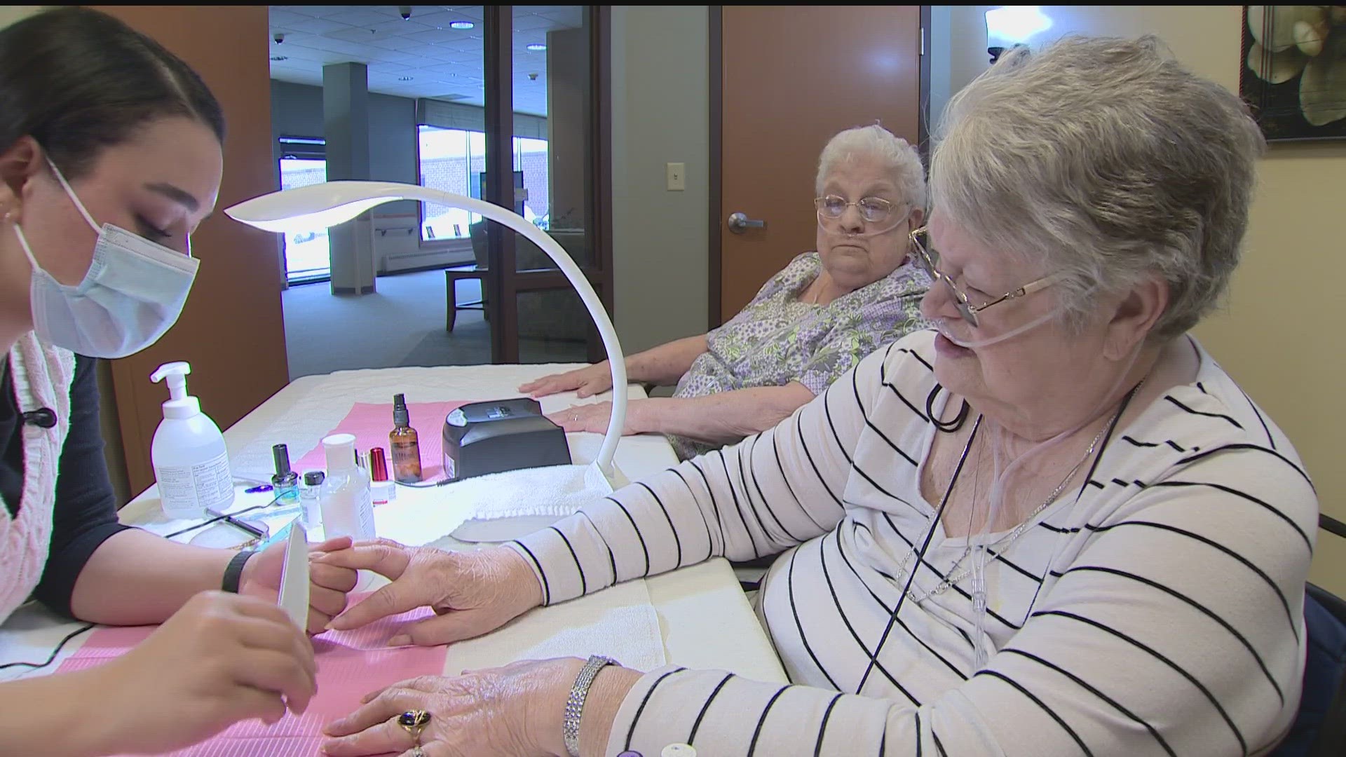 19-year-old nursing home worker finds willing fingers while she earns her nail certificate.