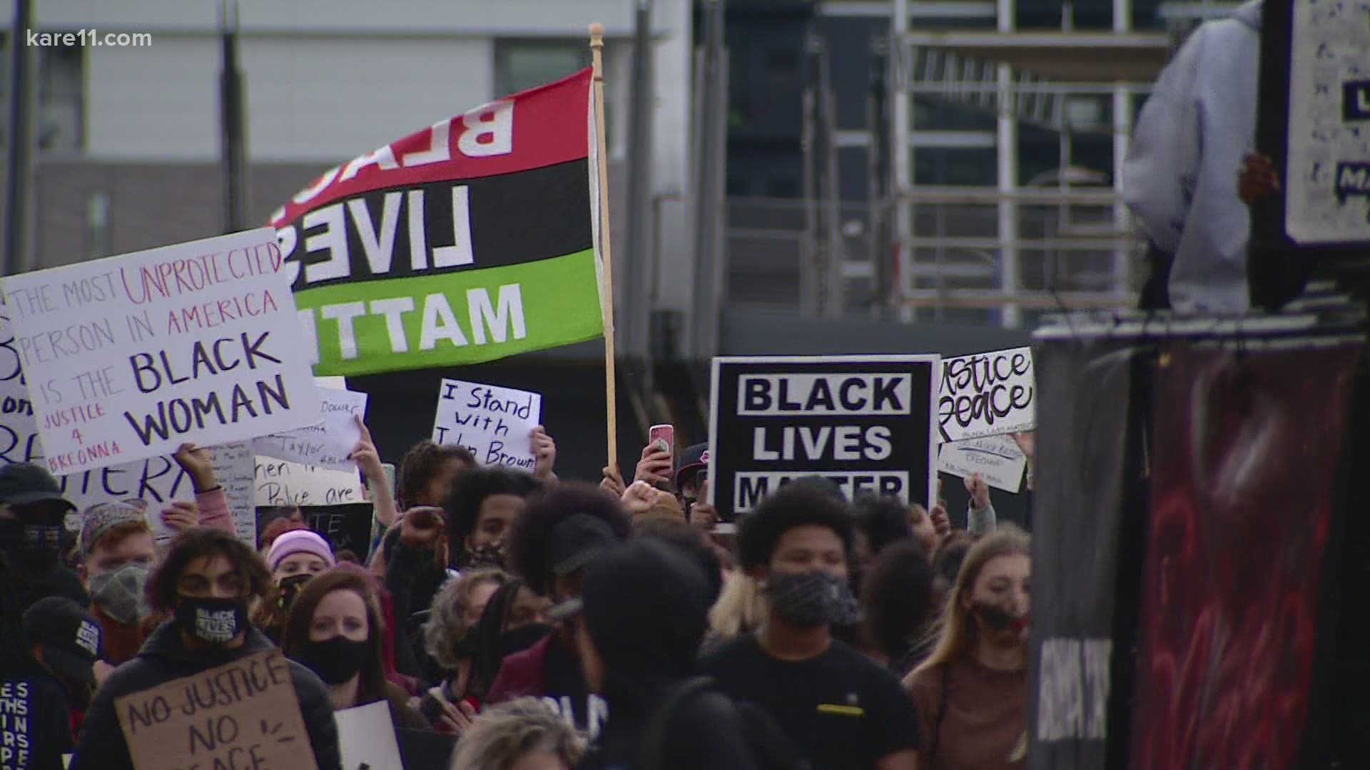Protestors marched for Breonna Taylor on Sunday, starting at U.S. Bank Stadium.