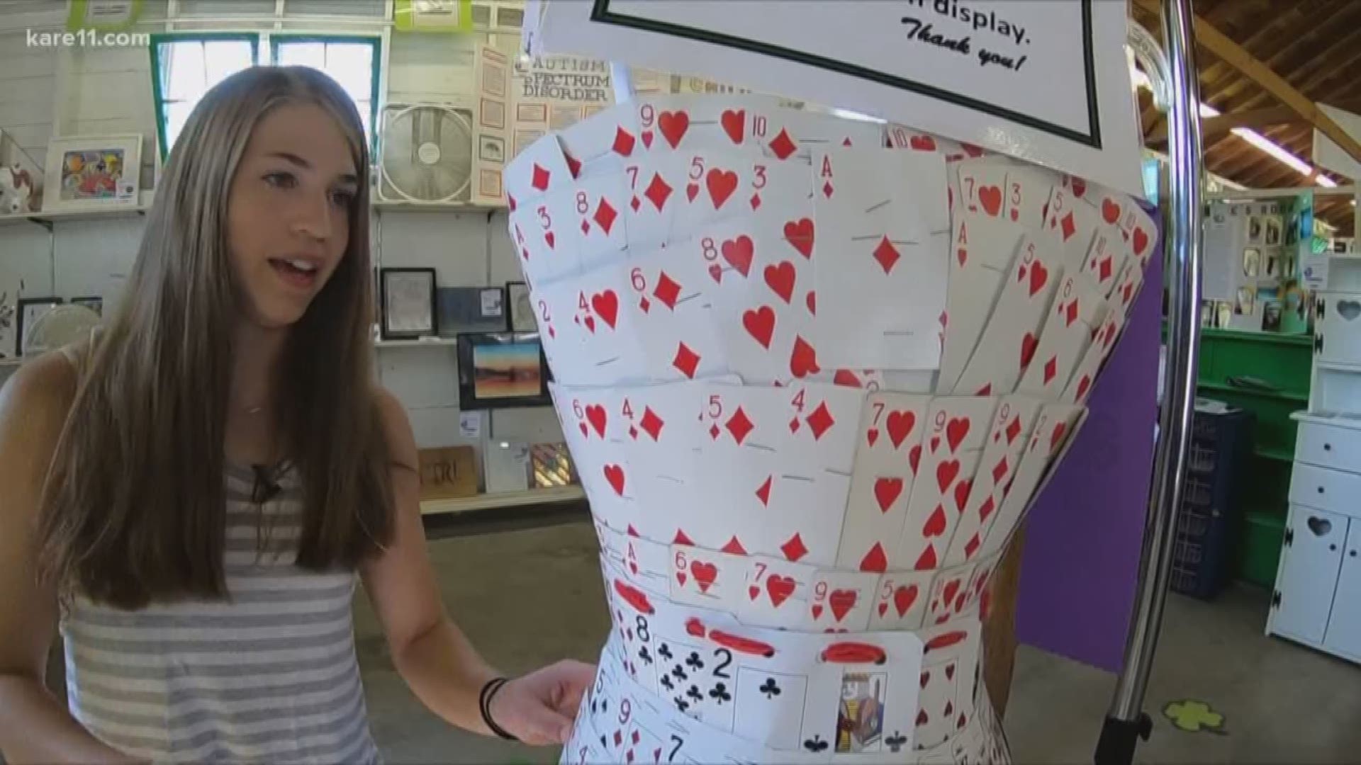 A 16-year-old girl from Mayer, Minnesota, won Grand Prize at the Minnesota State Fair for a dress she made out of 40 decks of cards and 5,000 staples. https://kare11.tv/2NdoFBH