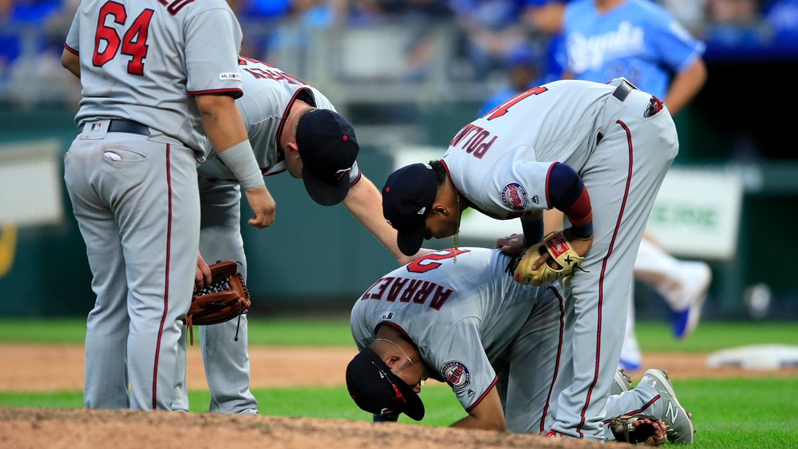 Luis Arraez makes first Twins' appearance at first base against Kansas City