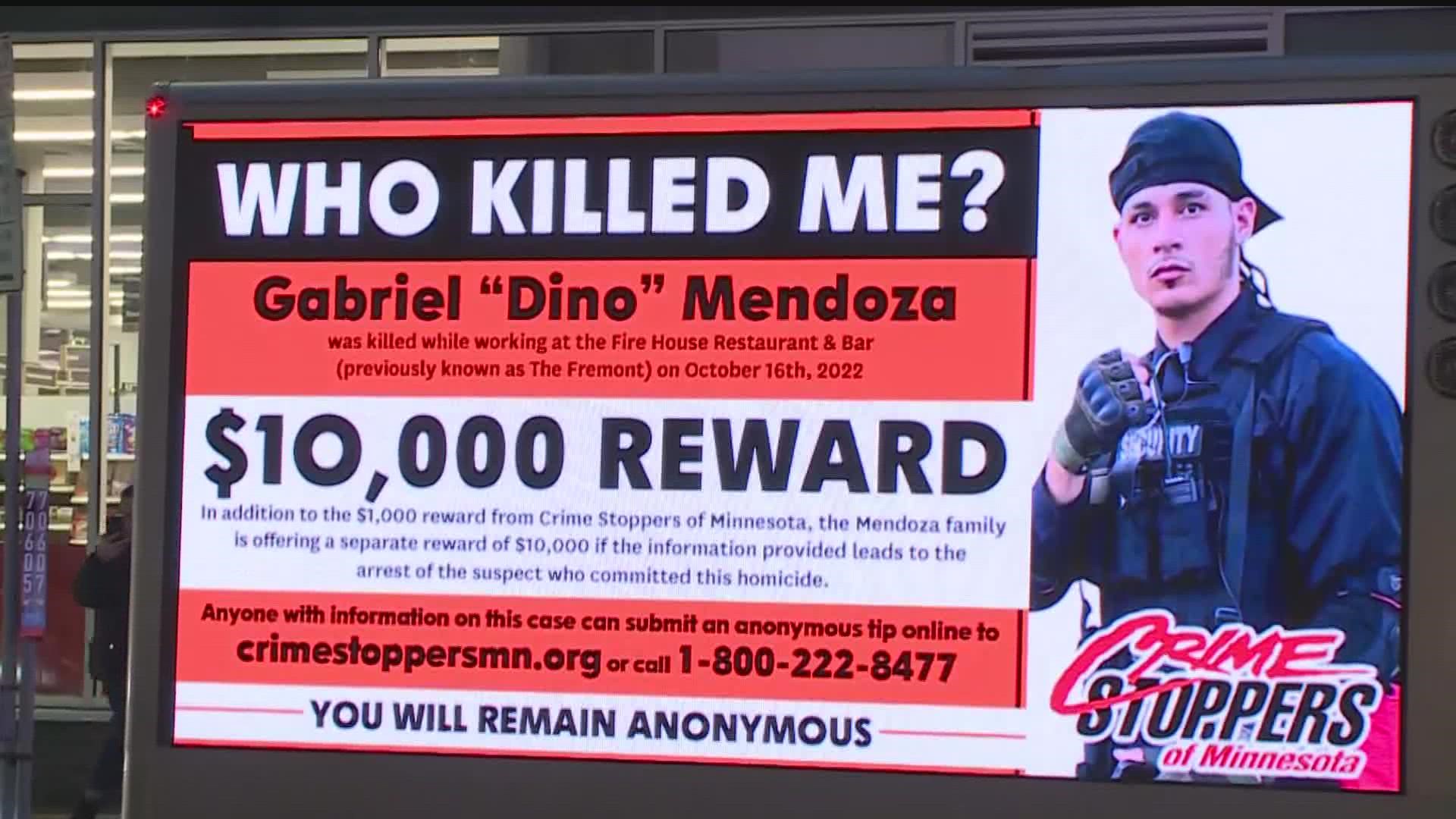 Gabriel "Dino" Mendoza was shot and killed while working security at the Fire House Restaurant & Bar in Uptown back in October.