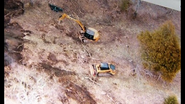 Aerial photo taken by Sam Brower shows excavation equipment on Jeffs property