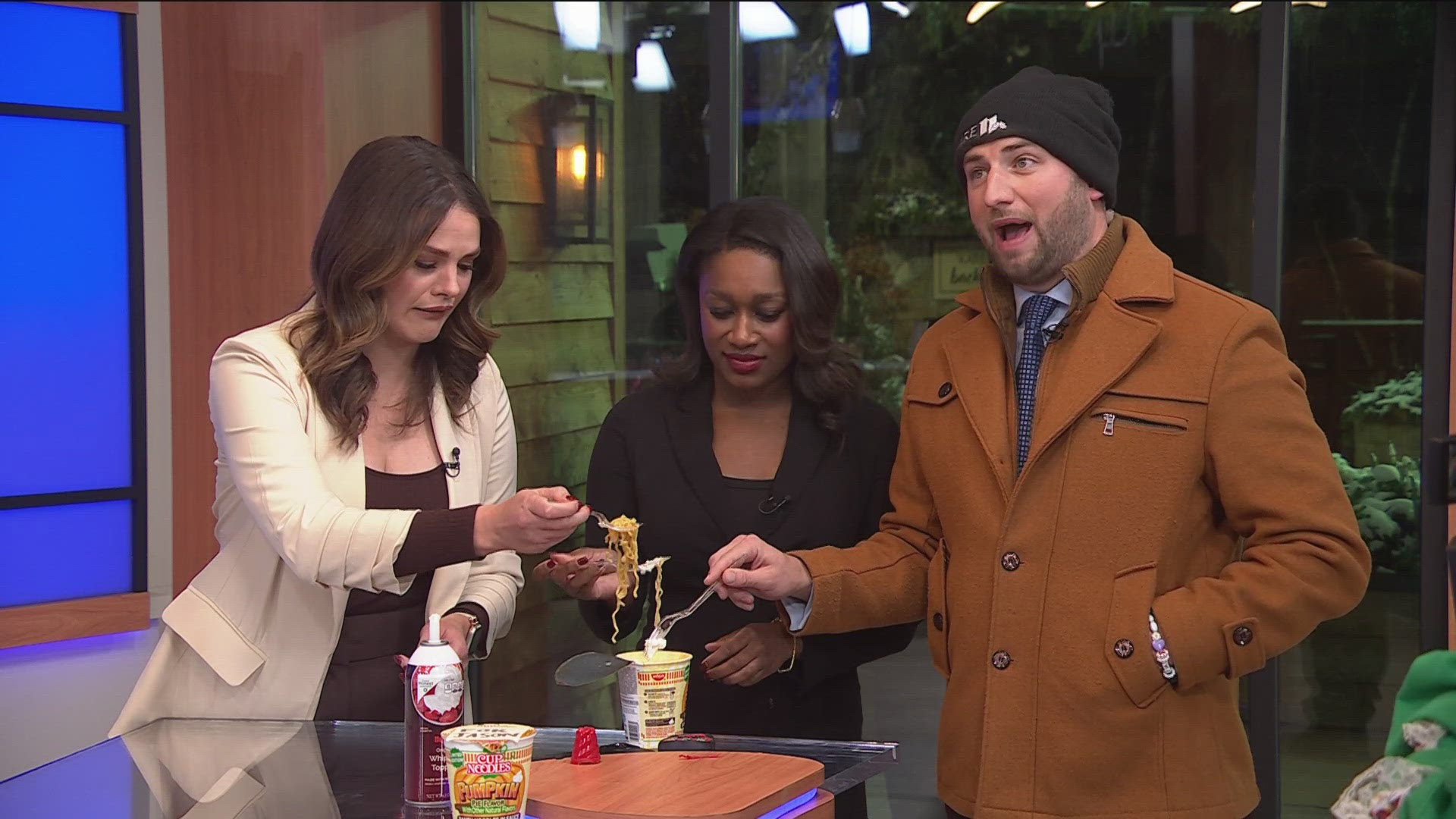 The KARE 11 Sunrise anchors said they would try any flavor of Cup Noodles... so we tested that theory with the brand's pumpkin pie flavor. 