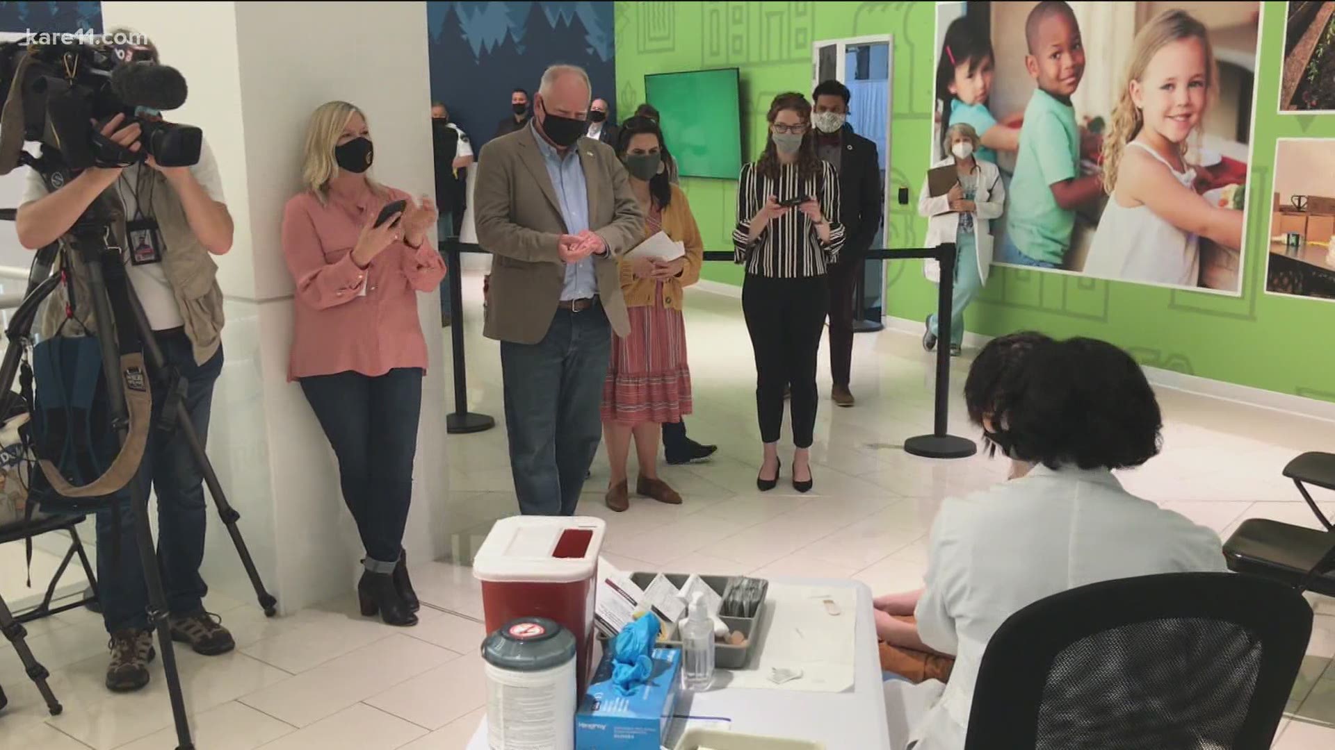 Gov. Tim Walz invited a handful of his commissioners and their 12 to 15-year-old children to Mall of America to talk about the importance of vaccinating young people