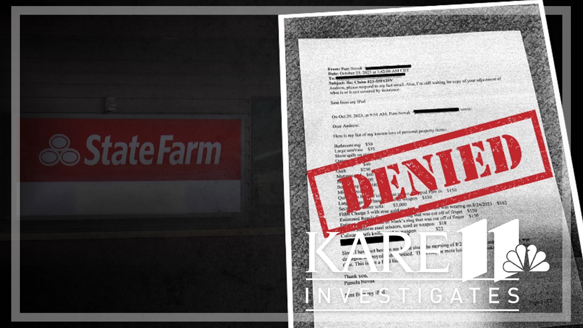 A woman filed a claim for the blood-soaked bedding where she was brutally attacked, and her husband was murdered. State Farm said ‘No’ – until KARE 11 got involved.