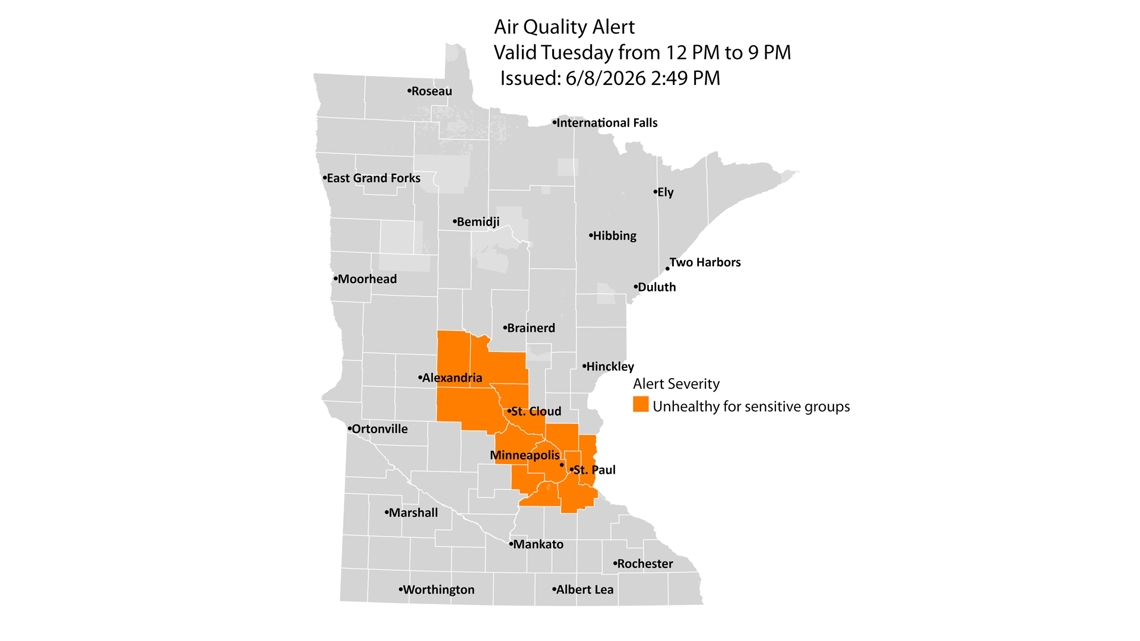 Air quality alert for Twin Cities, central Minnesota on Tuesday afternoon
