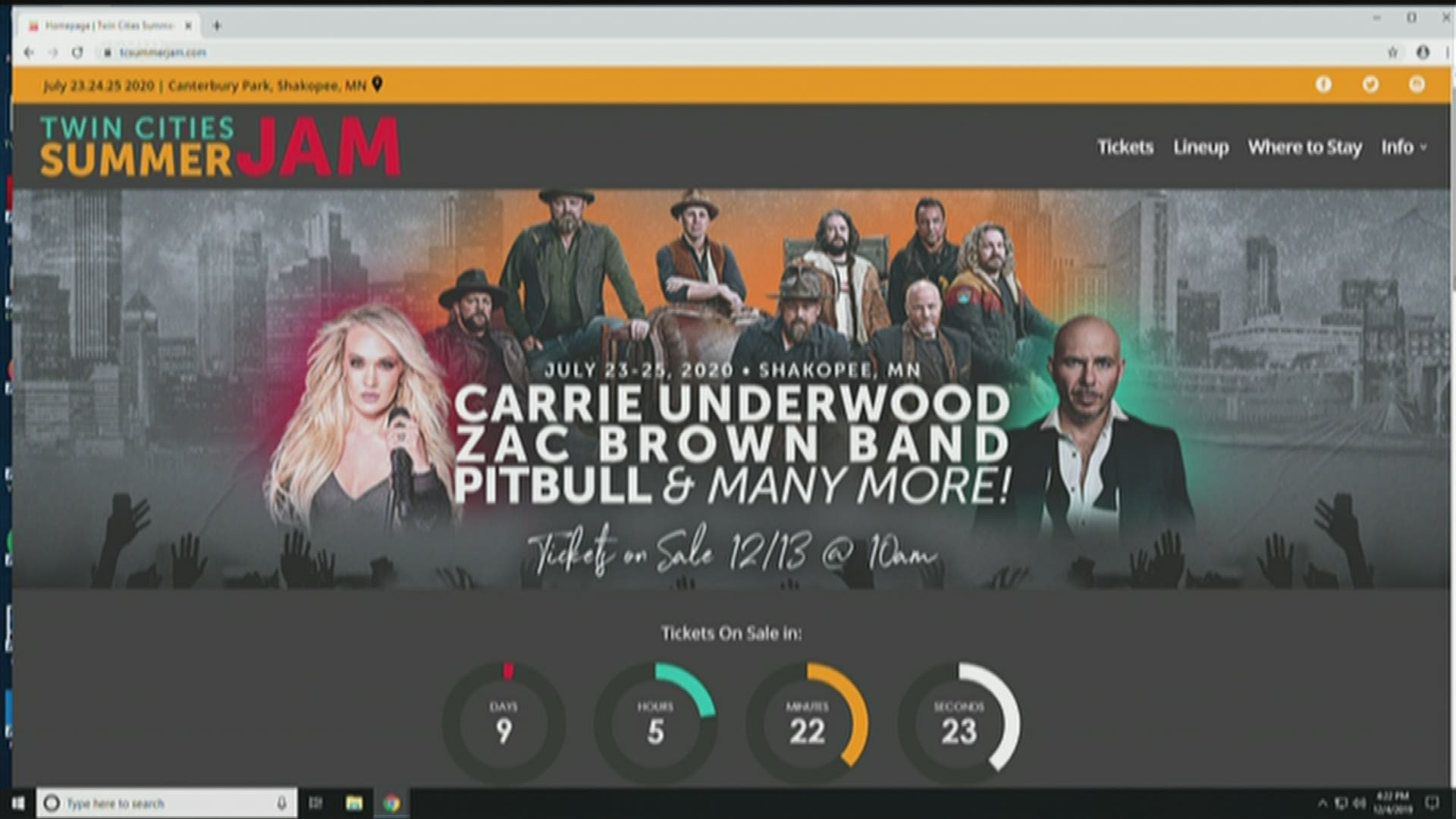 Carrie Underwood will be part of the concert at Canterbury Park in July 2020, along with Pitbull and Zac Brown Band.
