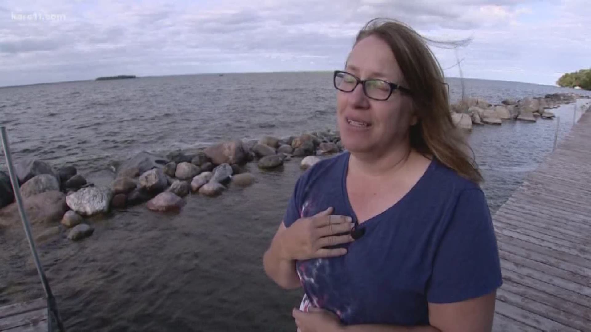 Melanie Carlson said she and her son were stranded on Leech Lake for 12 hours.