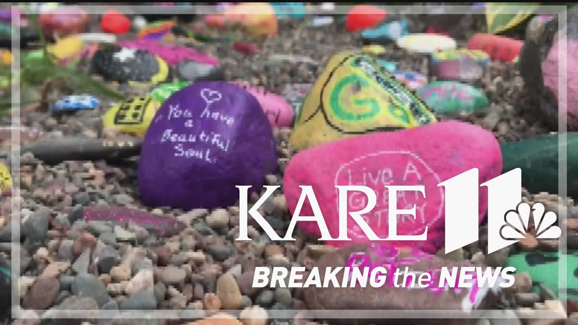 The memorial is a place of peace, and a place where folks could stop to take a piece, a rock, painted with a message of kindness.