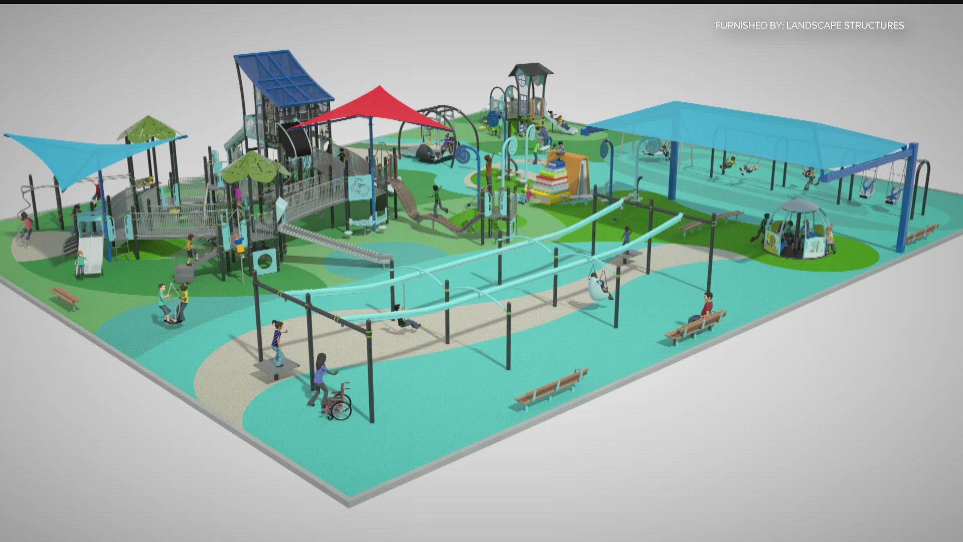 Landscape Structures custom designed the playground that's 16,000 square feet with 25 different types of activities.