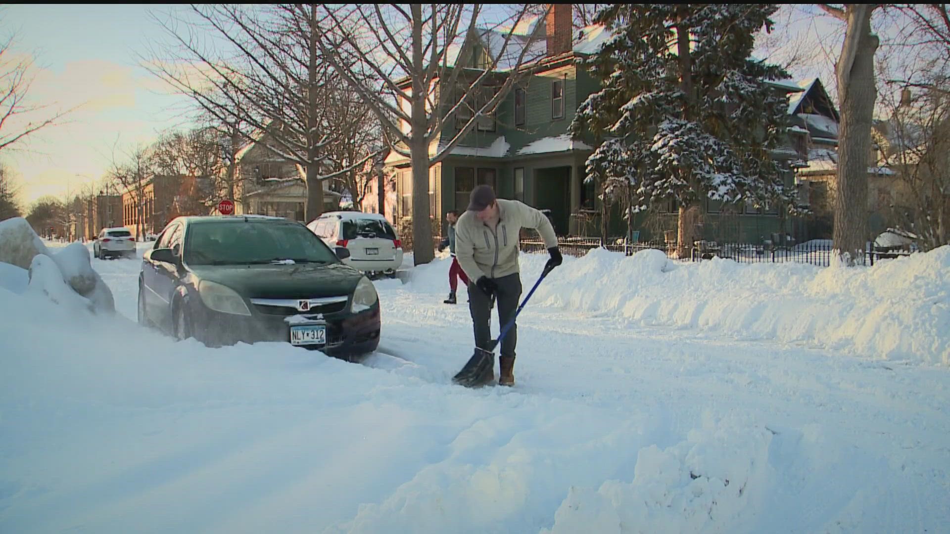 If you're out shoveling over the next few days, the National Safety Council recommends taking things slow, lifting with your legs and trying not to eat before.