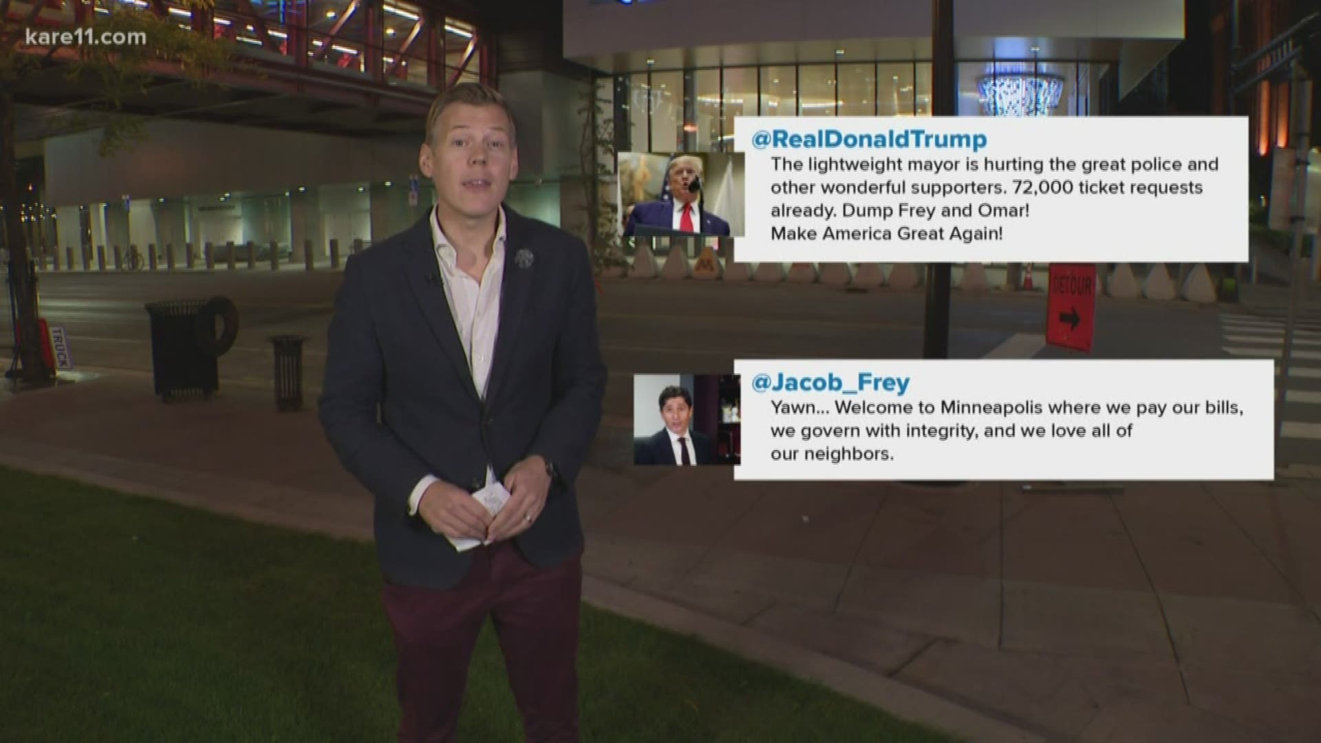 The tweets were flying today between President Trump and Minneapolis Mayor Jacob Frey about who is gonna foot the bill for the big rally Thursday.
