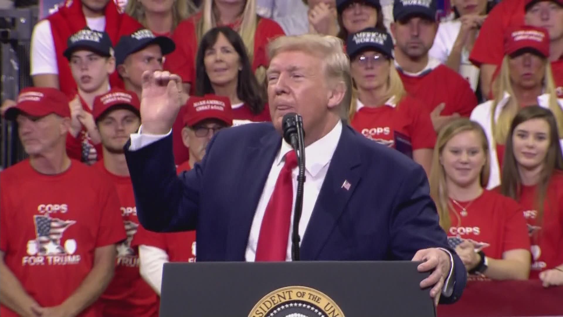 During his Target Center, Minneapolis rally on Oct. 10, 2019, Trump reiterated that his border wall is going up quickly.