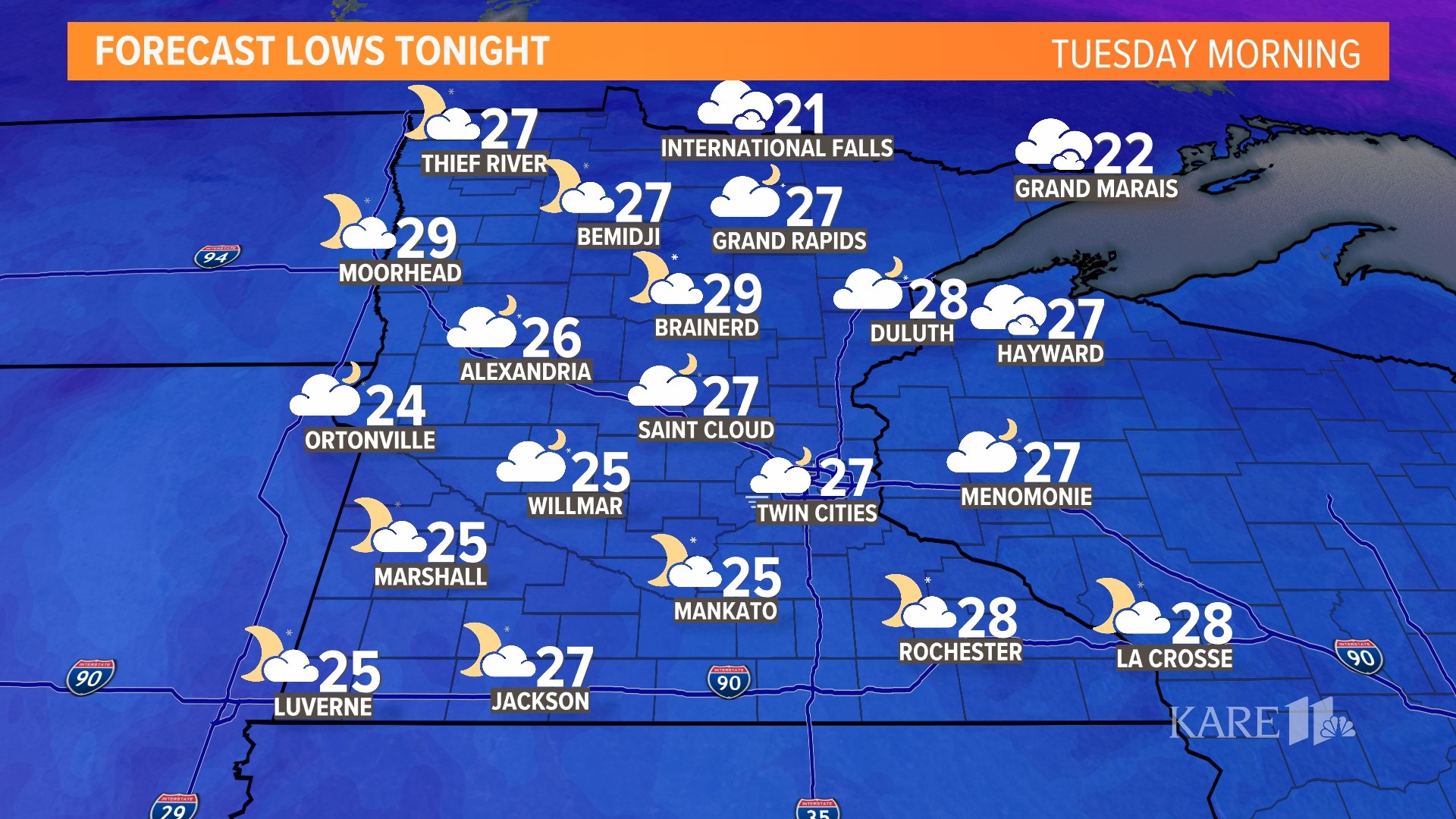 Current weather forecast in the Twin Cities