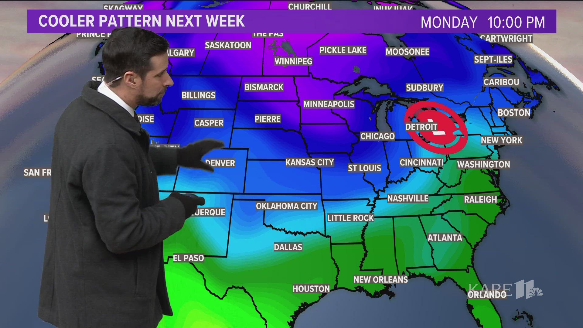 The clouds will stay with us with highs in the upper 30s to low 40s through Sunday. Colder air is on the way for the Thanksgiving weekend.