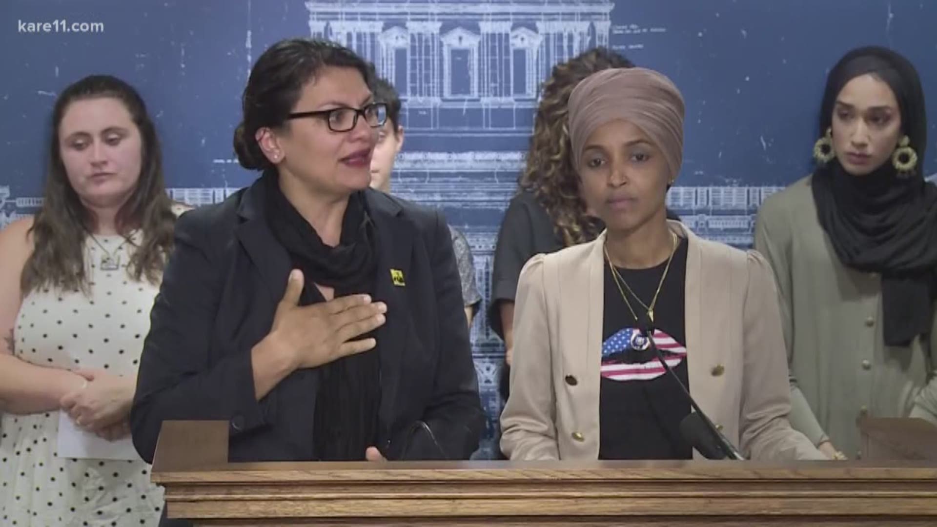 At a crowded news conference at the Minnesota Capitol, the two Muslim American women in Congress -- Rep. Rashida Tlaib and Rep. Ilhan Omar -- spoke out about being barred from traveling to Israel and the Palestinian territories. They also brought in constituents who've been affected by travel restrictions in that part of the world.