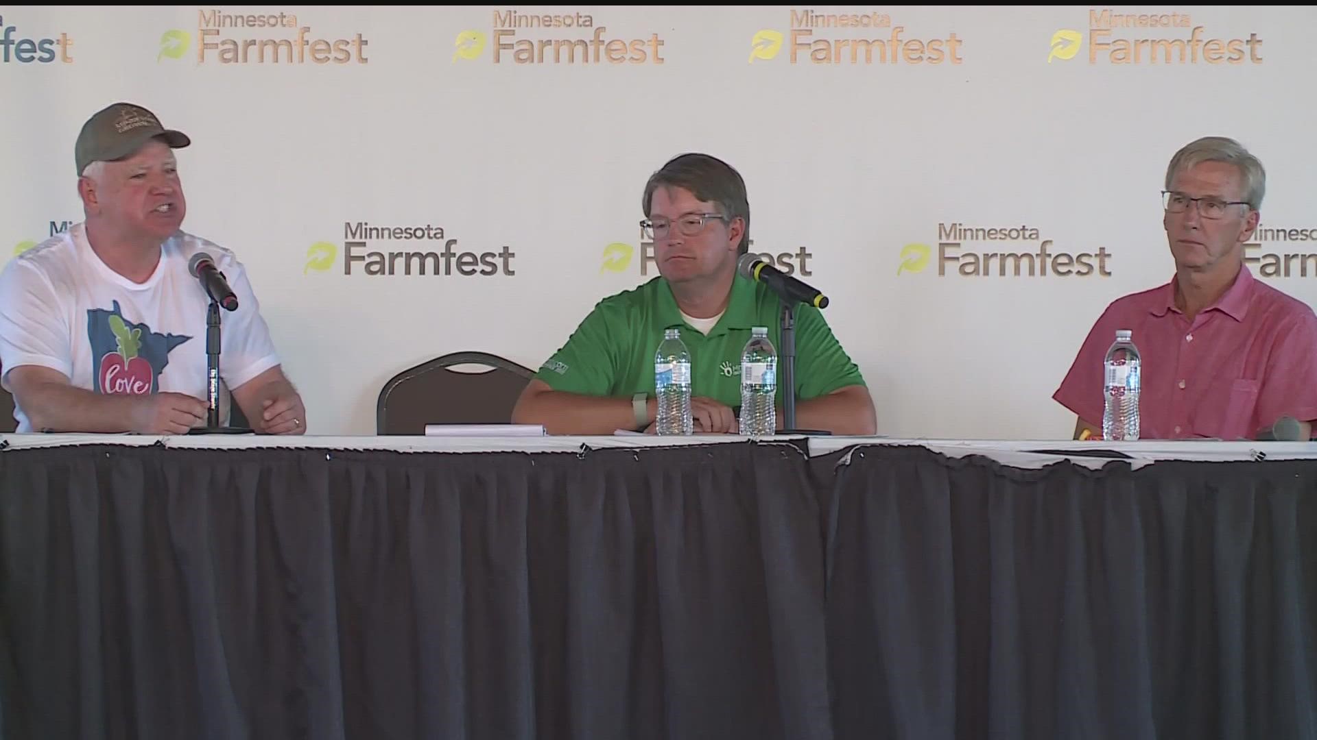 At Redwood County's Farmfest, Gov. Tim Walz and GOP challenger Scott Jensen sparred over policies and views in their first face-to-face showdown.