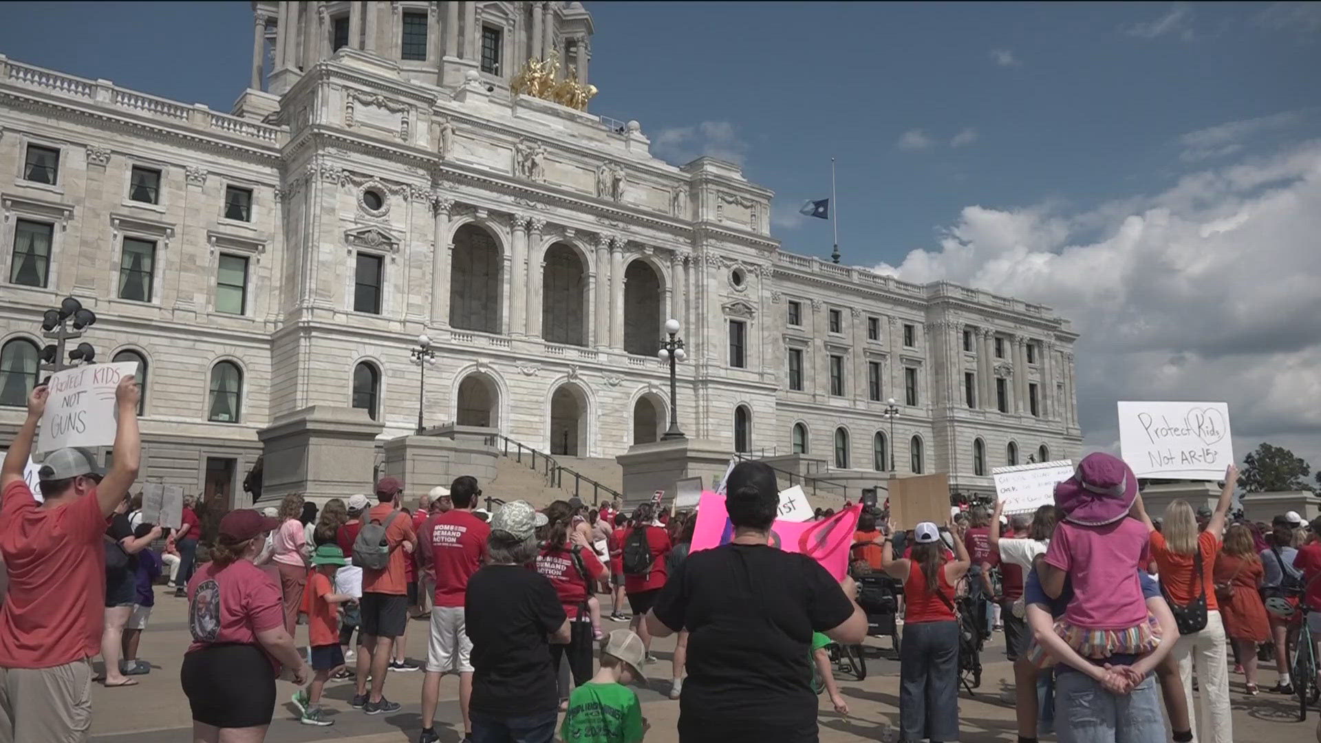 Demonstrators rallied on Monday at the Minnesota State Capitol to demand action on gun violence prevention.