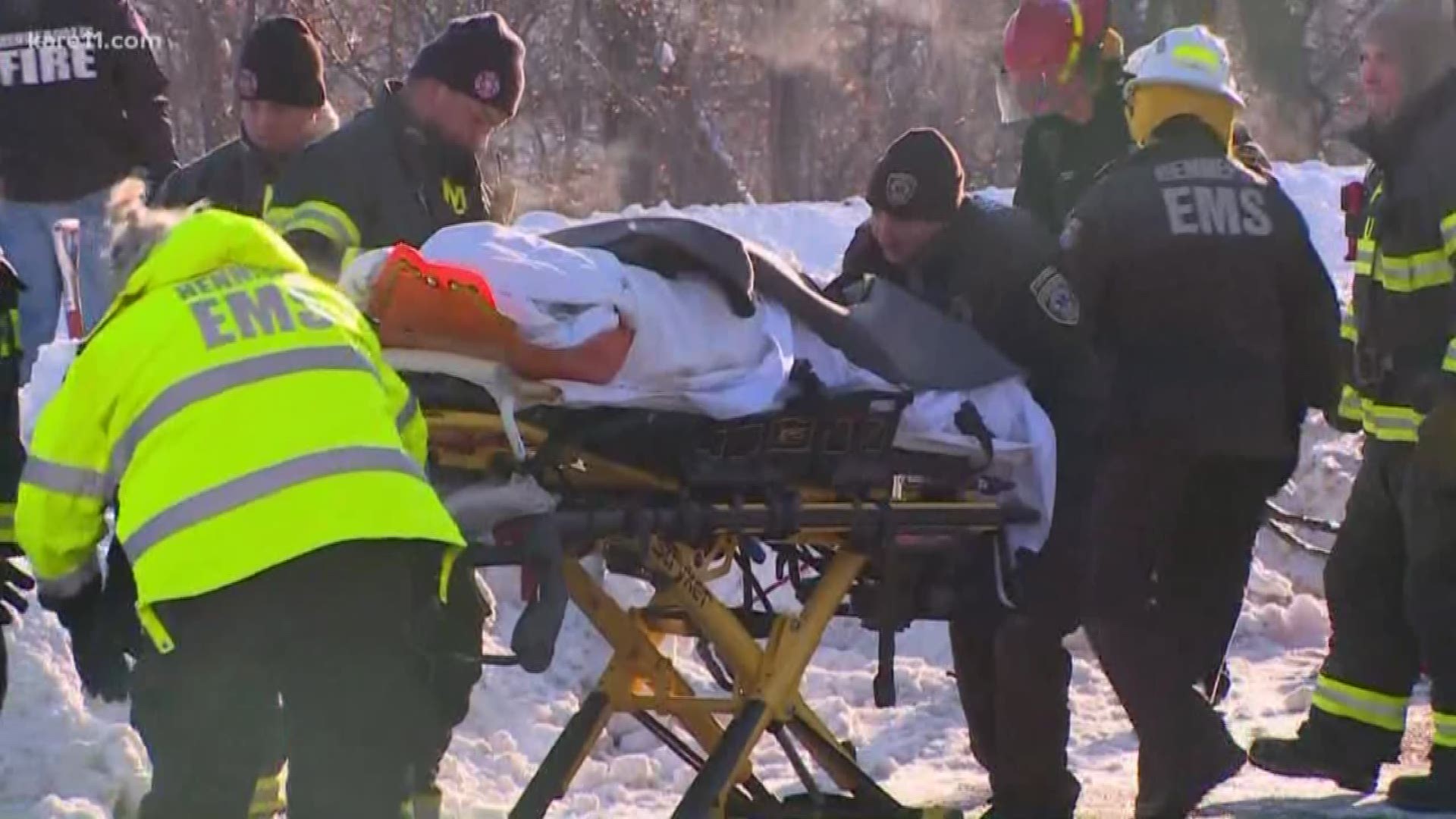 A man is recovering after plunging 150 feet down a cliff and landing on the frozen banks of the Mississippi River in Minneapolis Monday.