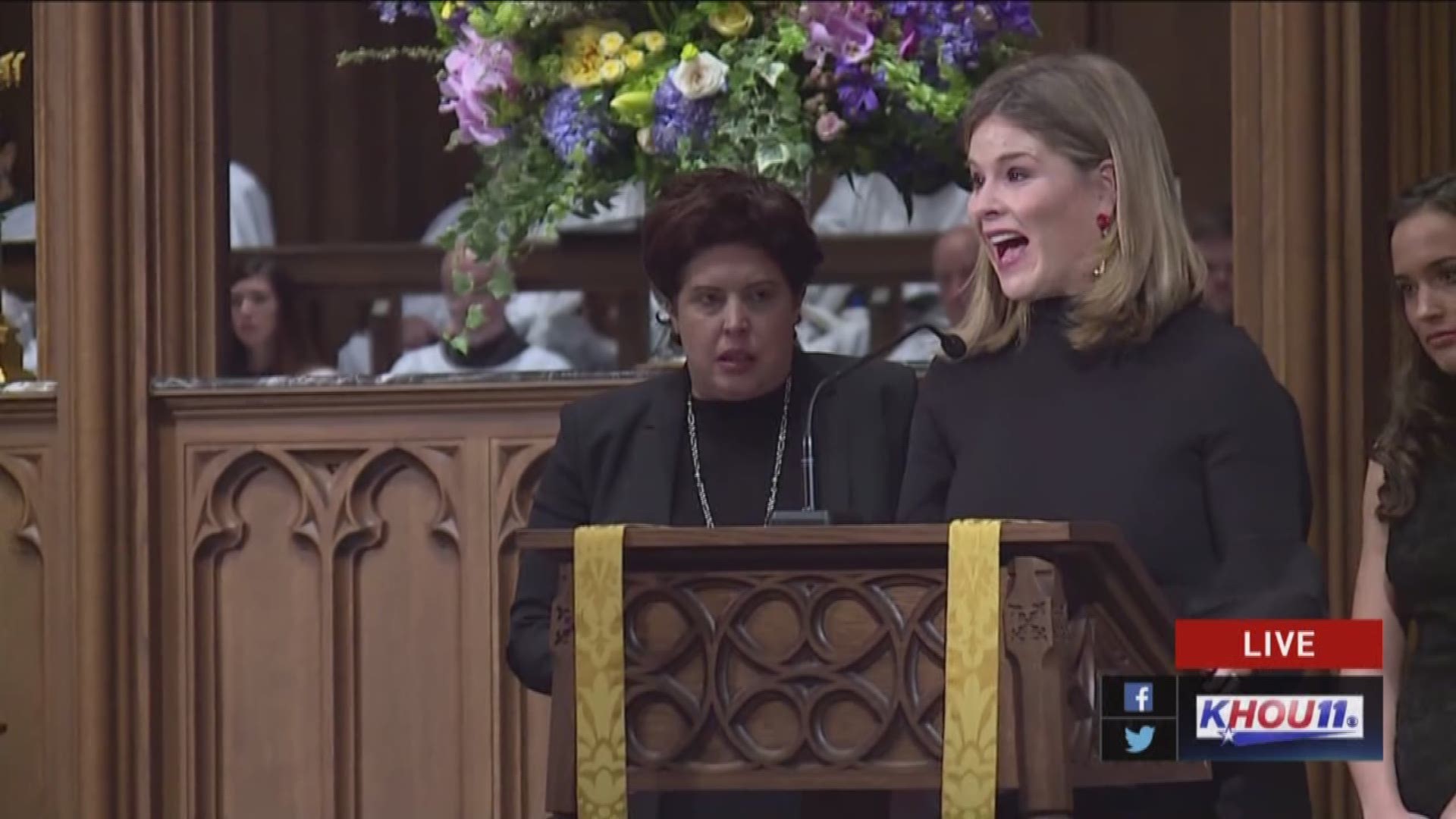 Jenna Bush and other grandchildren honor their grandmother with a reading from Proverbs 31.