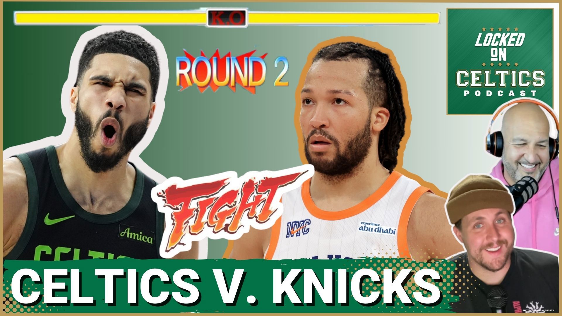 Celtics face Knicks in NBA playoffs. Hosts analyze matchups, discuss Knicks' chances, and critique the notion of Orlando providing a "blueprint" to beat Boston.